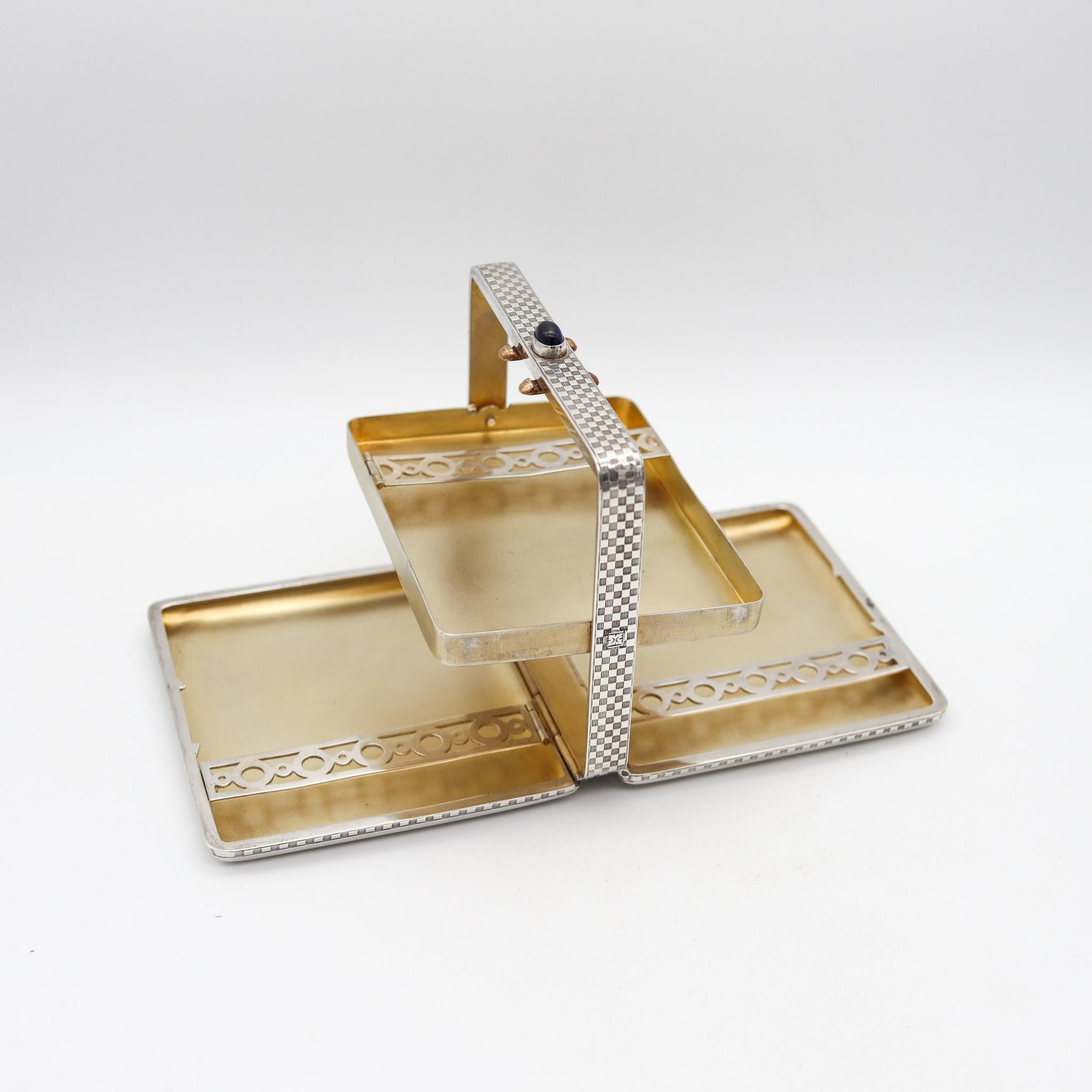 Alfred Dunhill 1928 Art Deco Pocket-Desk Tripled Fold Box In 925 Sterling Silver 4