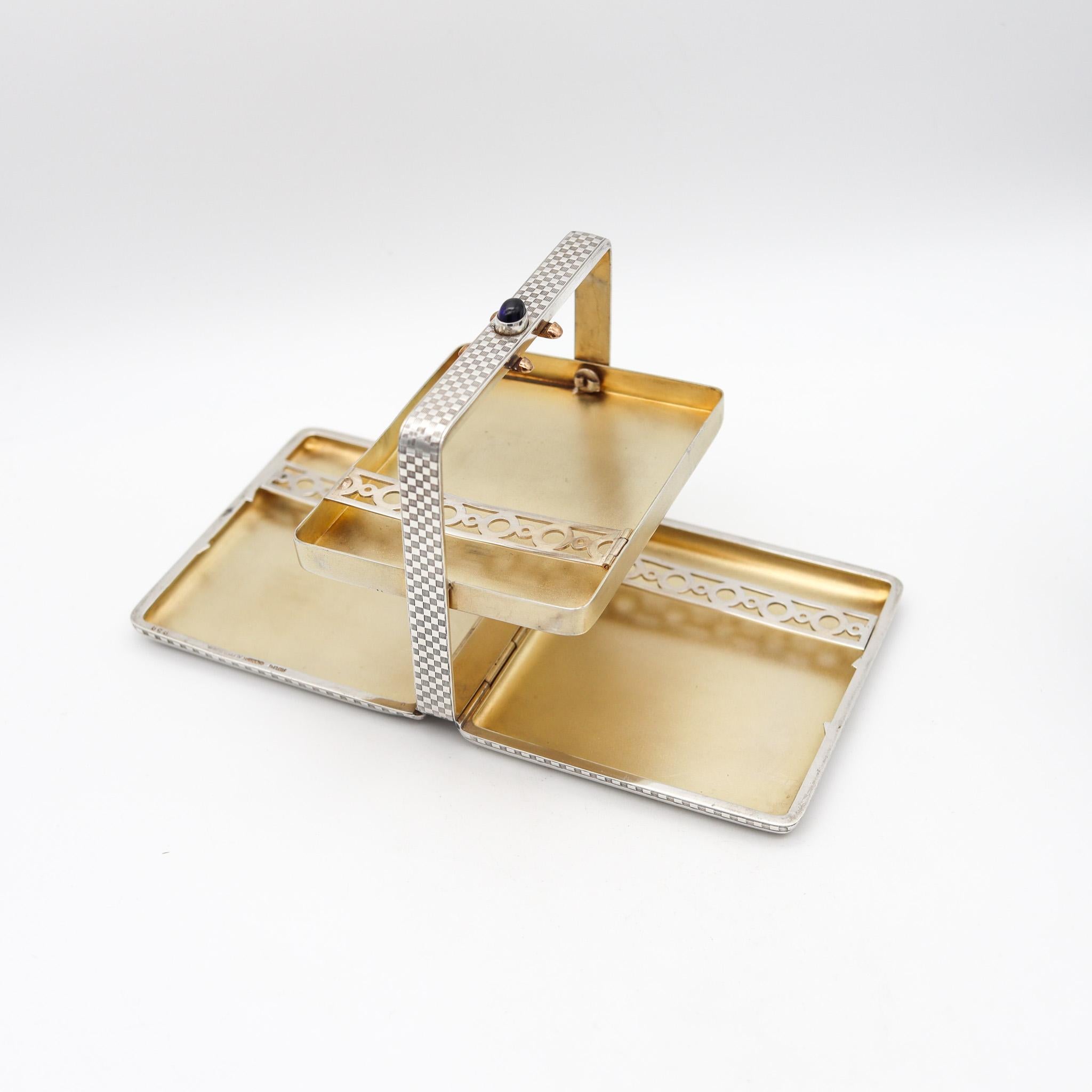 Alfred Dunhill 1928 Art Deco Pocket-Desk Tripled Fold Box In 925 Sterling Silver 6