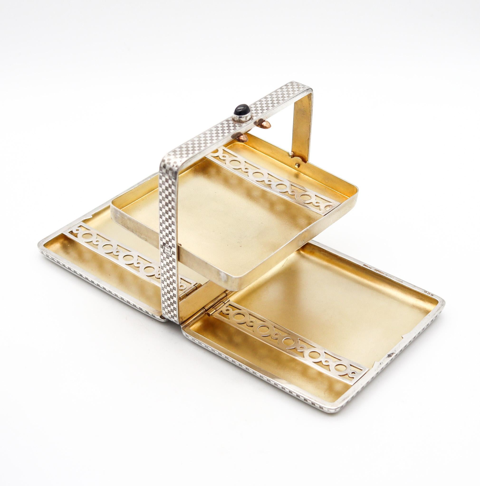 German Alfred Dunhill 1928 Art Deco Pocket-Desk Tripled Fold Box In 925 Sterling Silver