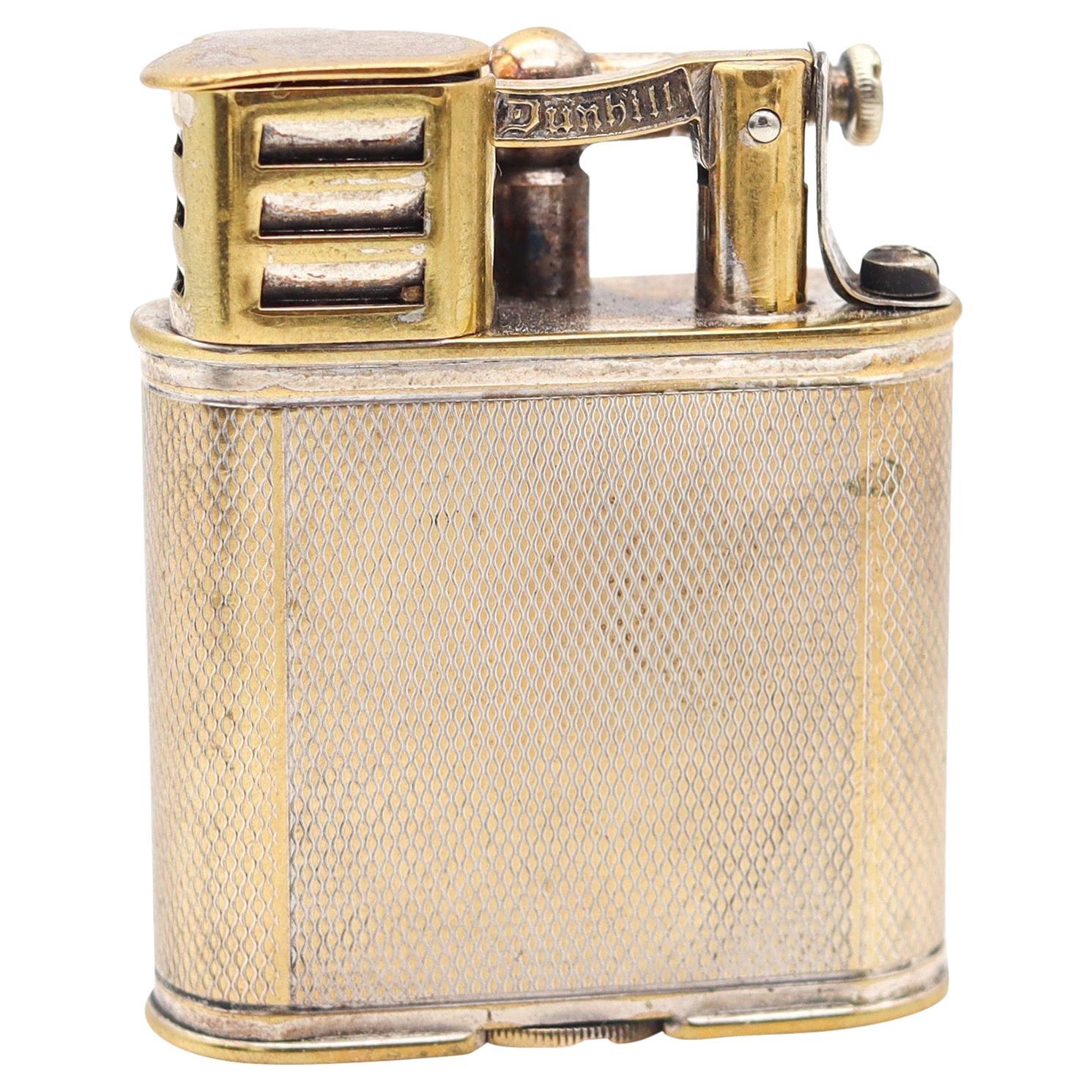ALFRED DUNHILL 1930 England Art Deco Unique Sport Pocket Petrol Lighter Silver