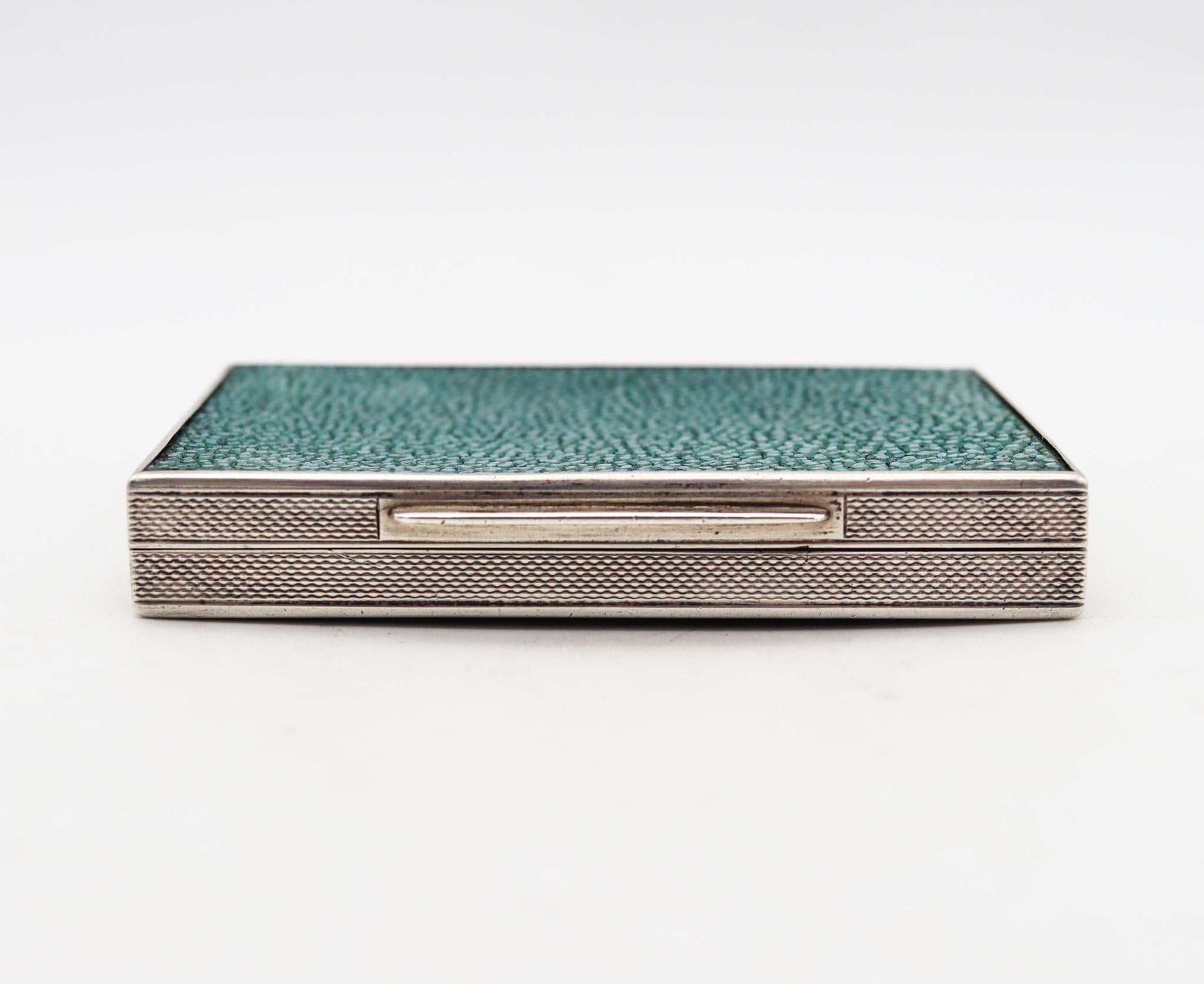 Art Deco Alfred Dunhill 1940 London Rectangular Box Case In .925 Sterling And Shagreen