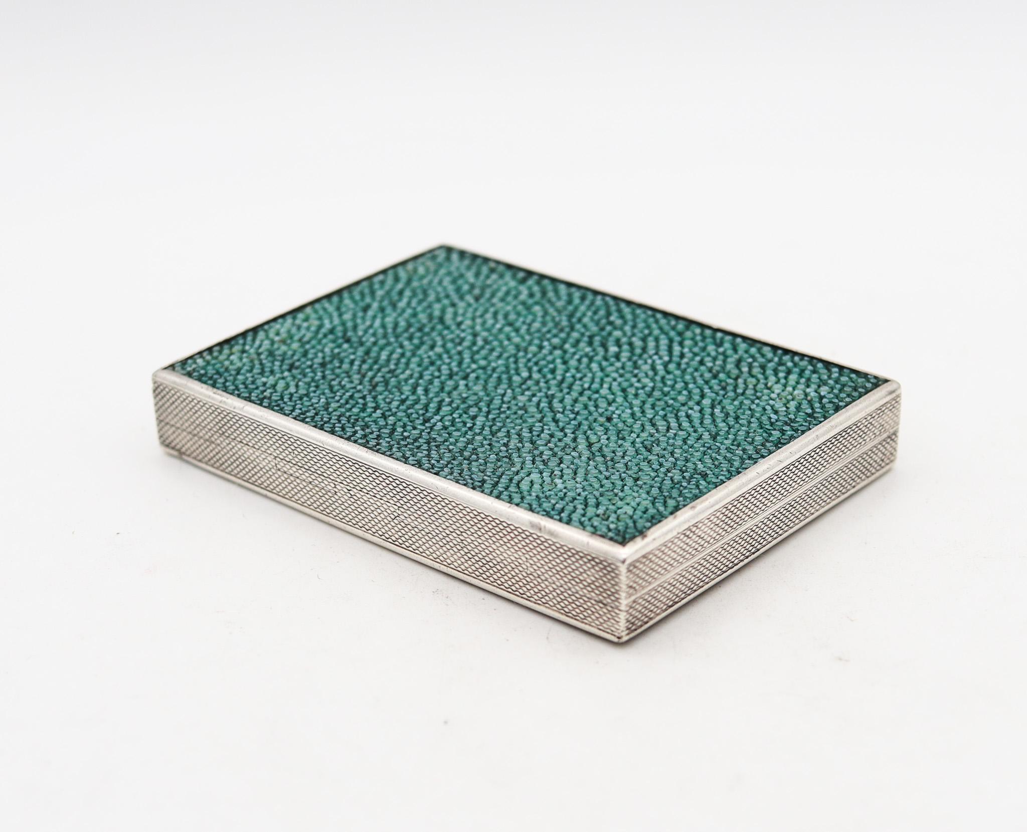 English Alfred Dunhill 1940 London Rectangular Box Case In .925 Sterling And Shagreen