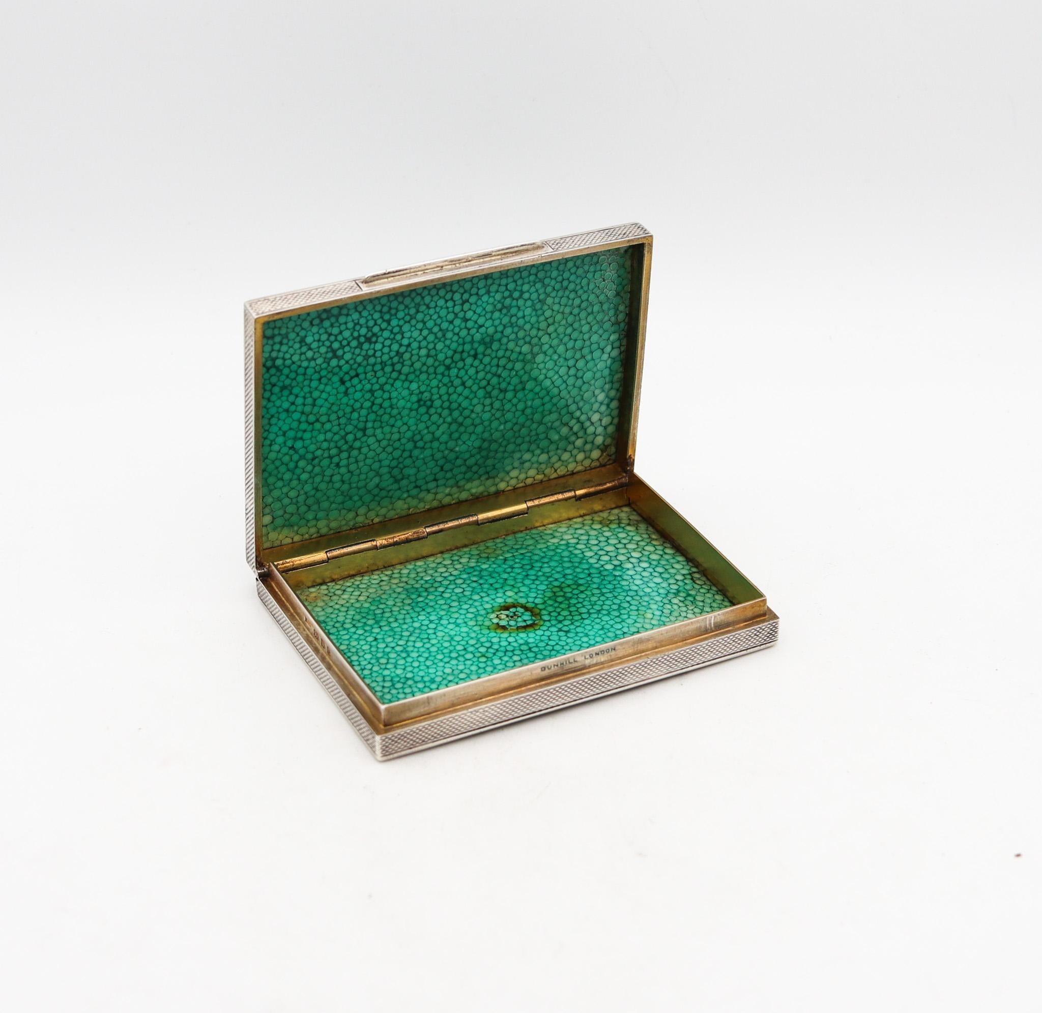 Gilt Alfred Dunhill 1940 London Rectangular Box Case In .925 Sterling And Shagreen