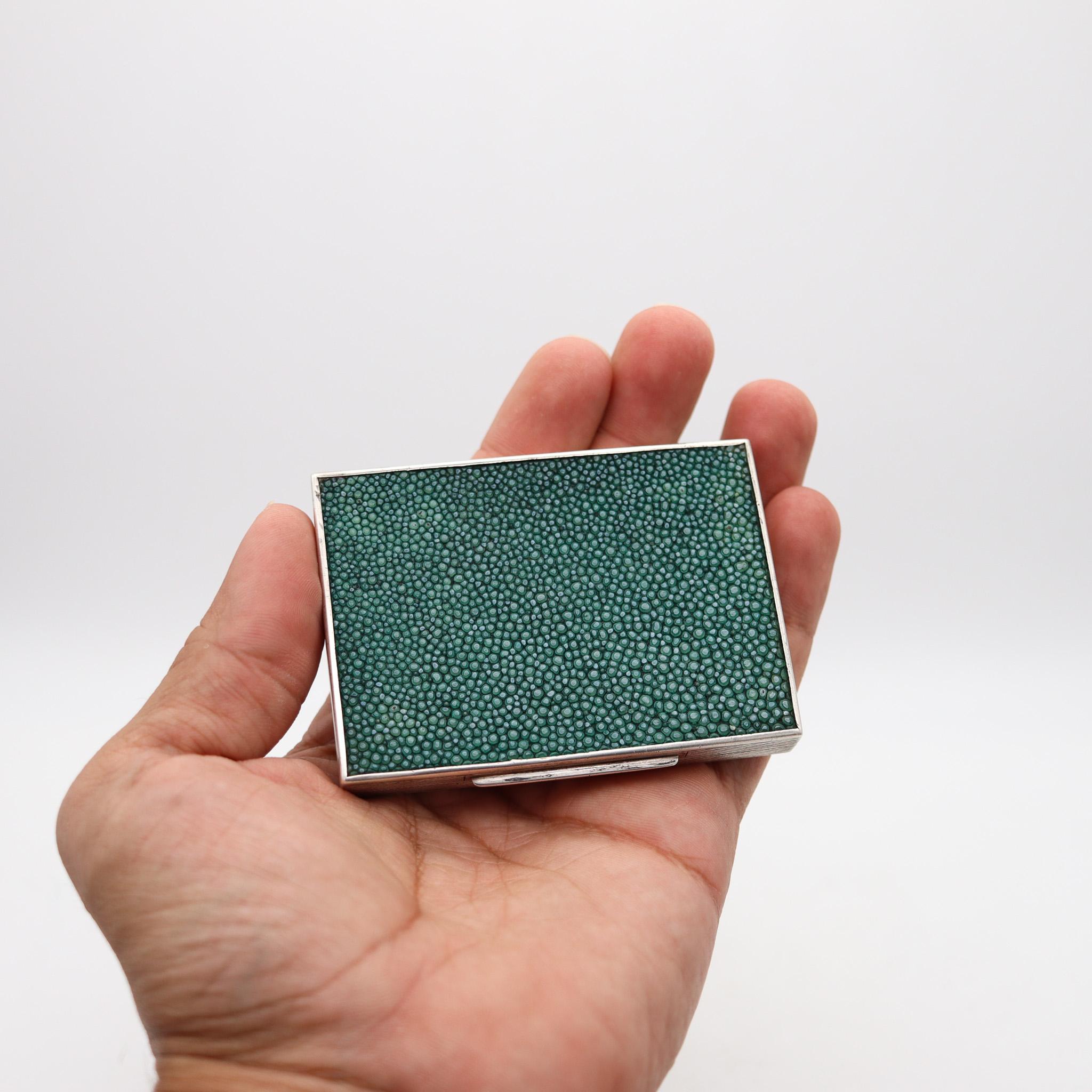 Silver Alfred Dunhill 1940 London Rectangular Box Case In .925 Sterling And Shagreen