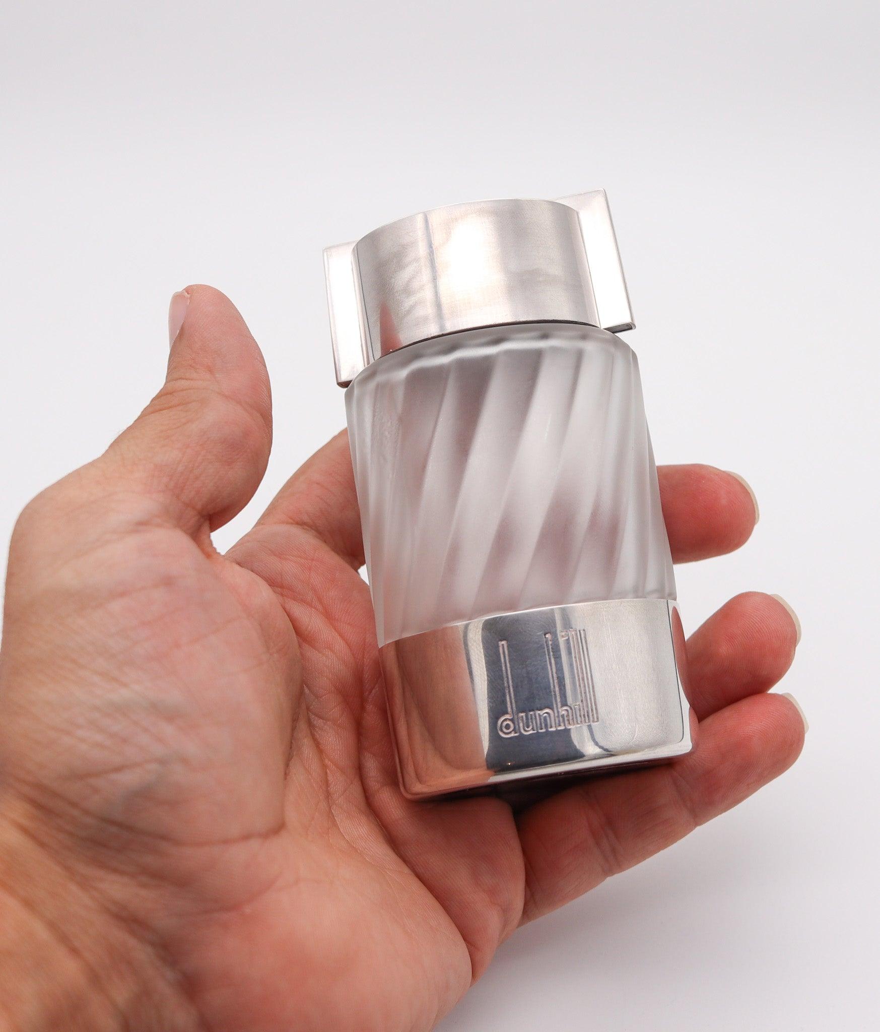 Late 20th Century ALFRED DUNHILL 1986 London Perfume Bottle In Frosted Glass & 925 Sterling Silver For Sale