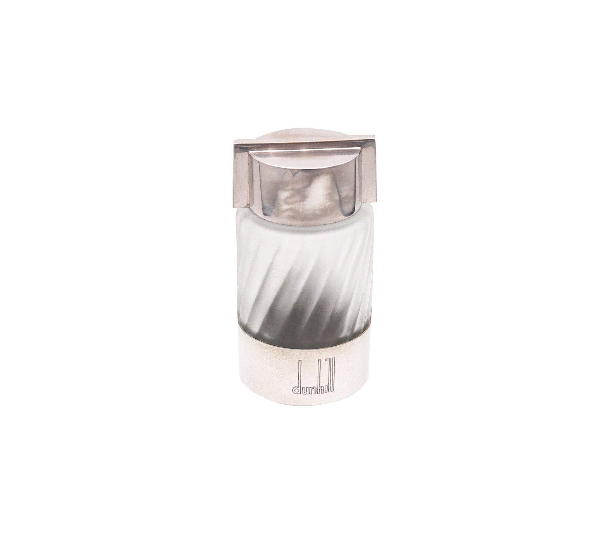 ALFRED DUNHILL 1986 London Perfume Bottle In Frosted Glass & 925 Sterling Silver For Sale 1