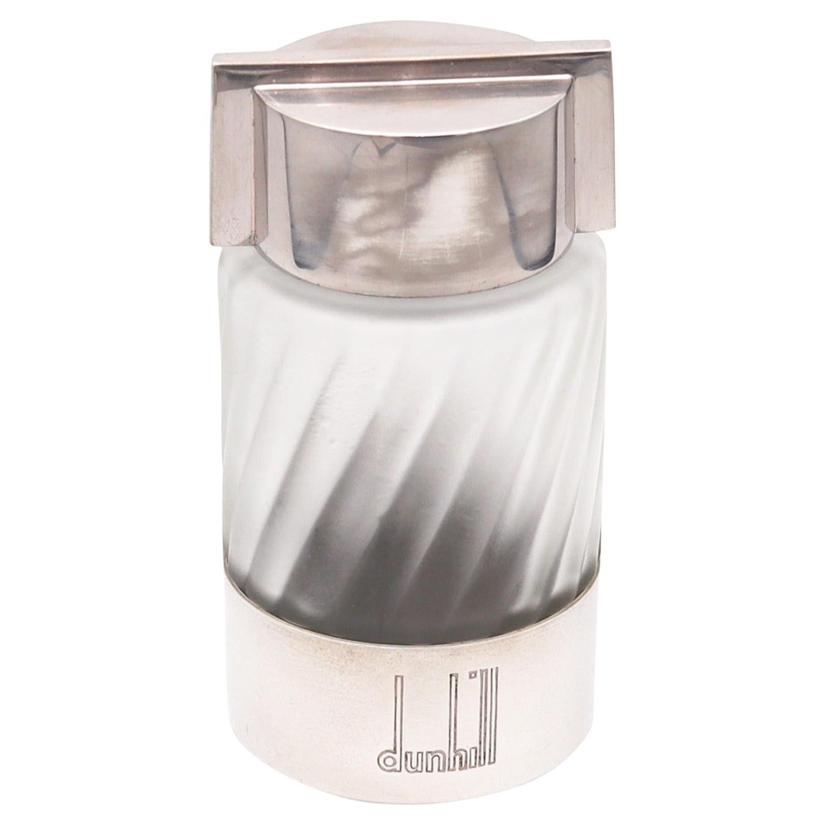 ALFRED DUNHILL 1986 London Perfume Bottle In Frosted Glass & 925 Sterling Silver For Sale