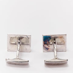 ALFRED DUNHILL 925 steel blue glitter surface split logo cufflinks