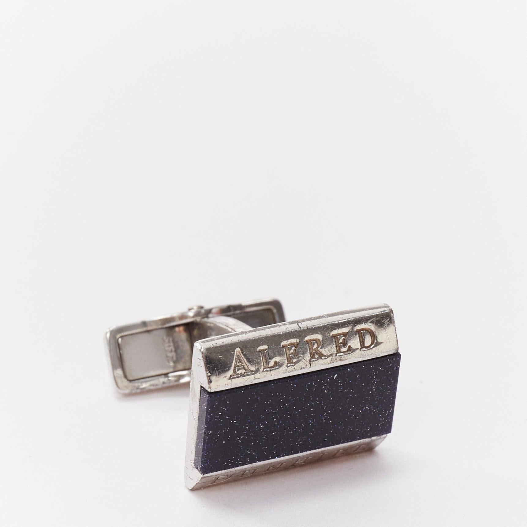 Black ALFRED DUNHILL 925 steel blue glitter surface split logo cufflinks For Sale