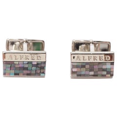 ALFRED DUNHILL 925 steel holographic mosaic tile split logo cufflinks