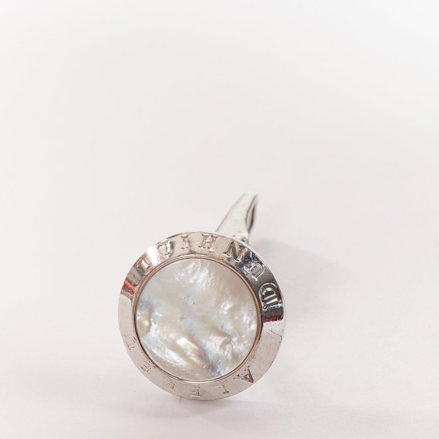 Gray ALFRED DUNHILL 925 steel holographic mother of pearl round logo cufflinks For Sale
