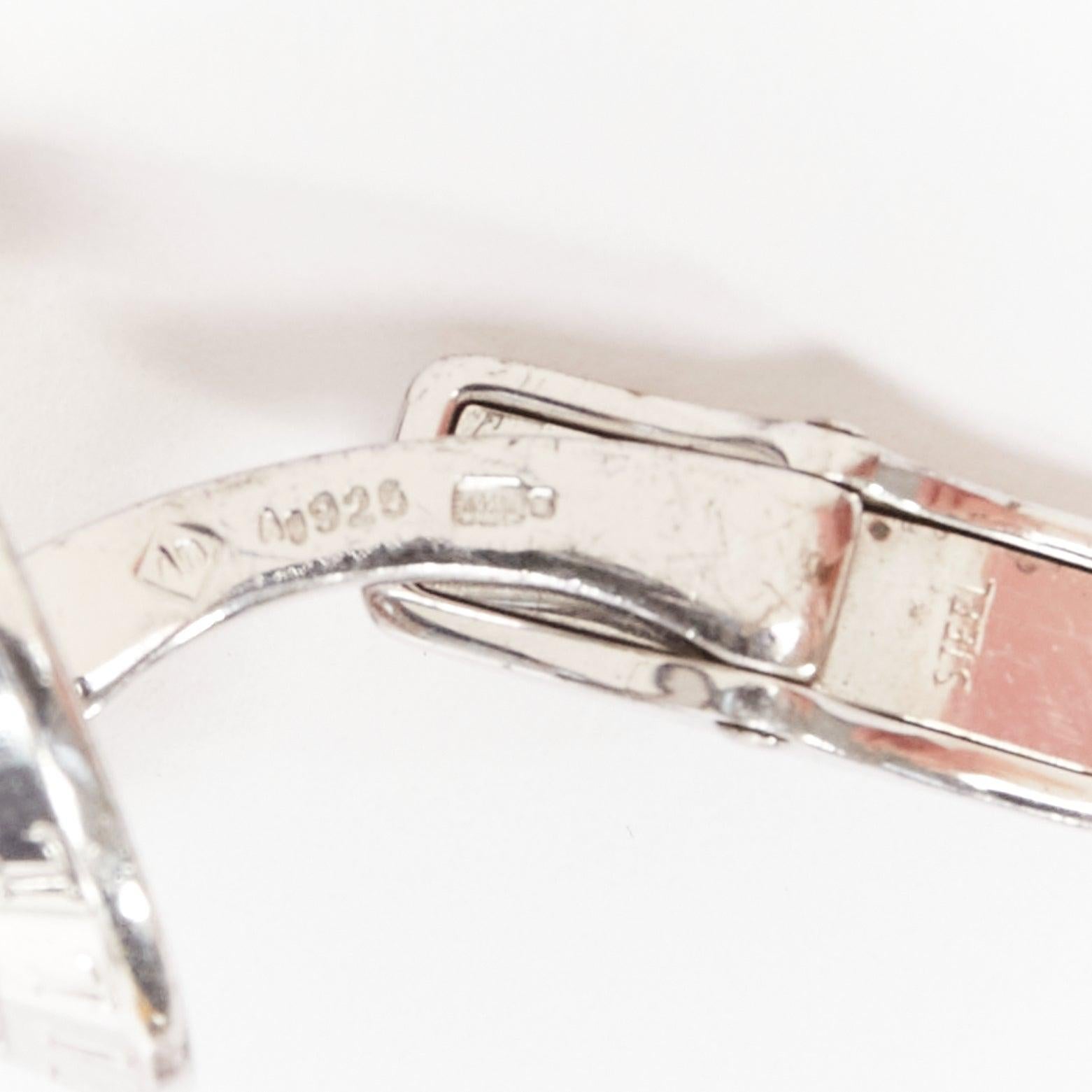 Women's or Men's ALFRED DUNHILL 925 steel holographic mother of pearl round logo cufflinks For Sale