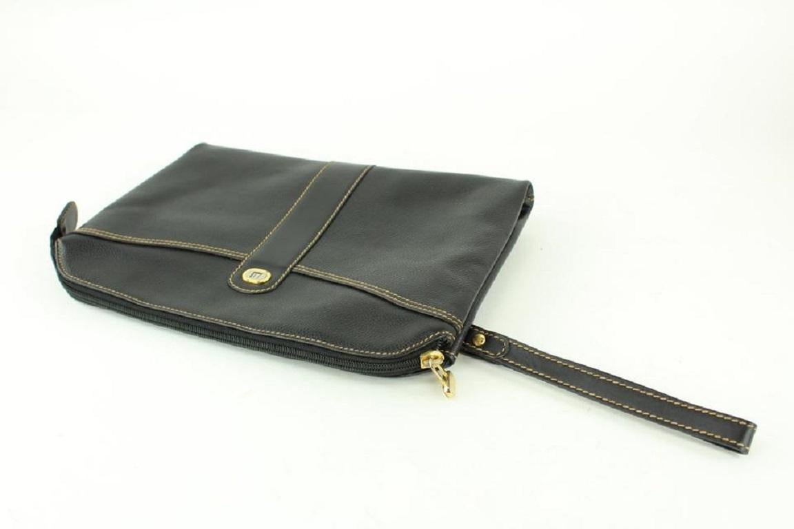 Alfred Dunhill Black Leather Pochette Zip Clutch Wristlet Pouch Bag 2DHL1127 In Good Condition For Sale In Dix hills, NY