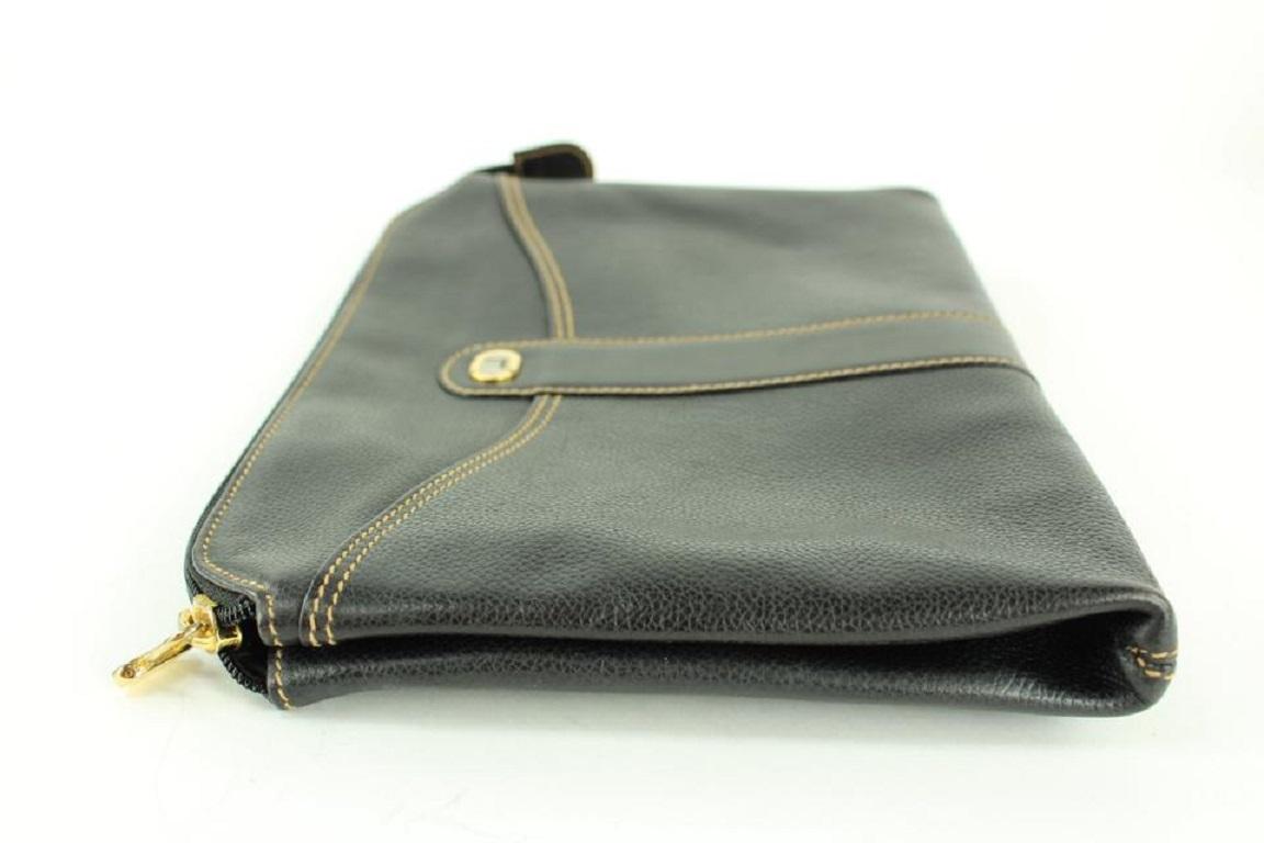 Alfred Dunhill Black Leather Pochette Zip Clutch Wristlet Pouch Bag 2DHL1127 For Sale 2