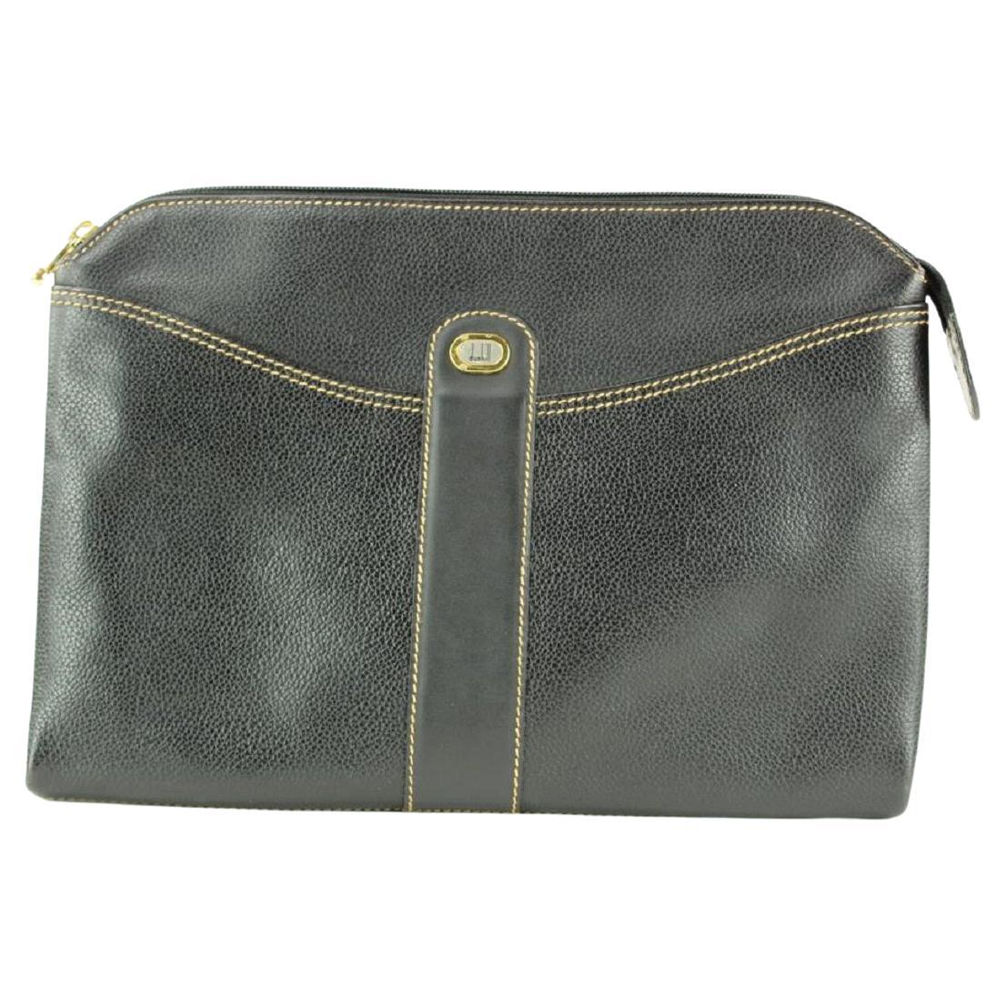 Alfred Dunhill Black Leather Pochette Zip Clutch Wristlet Pouch Bag 2DHL1127 For Sale