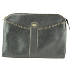 Vintage Alfred Dunhill Black Leather Pochette Zip Clutch Wristlet Pouch Bag 2DHL1127