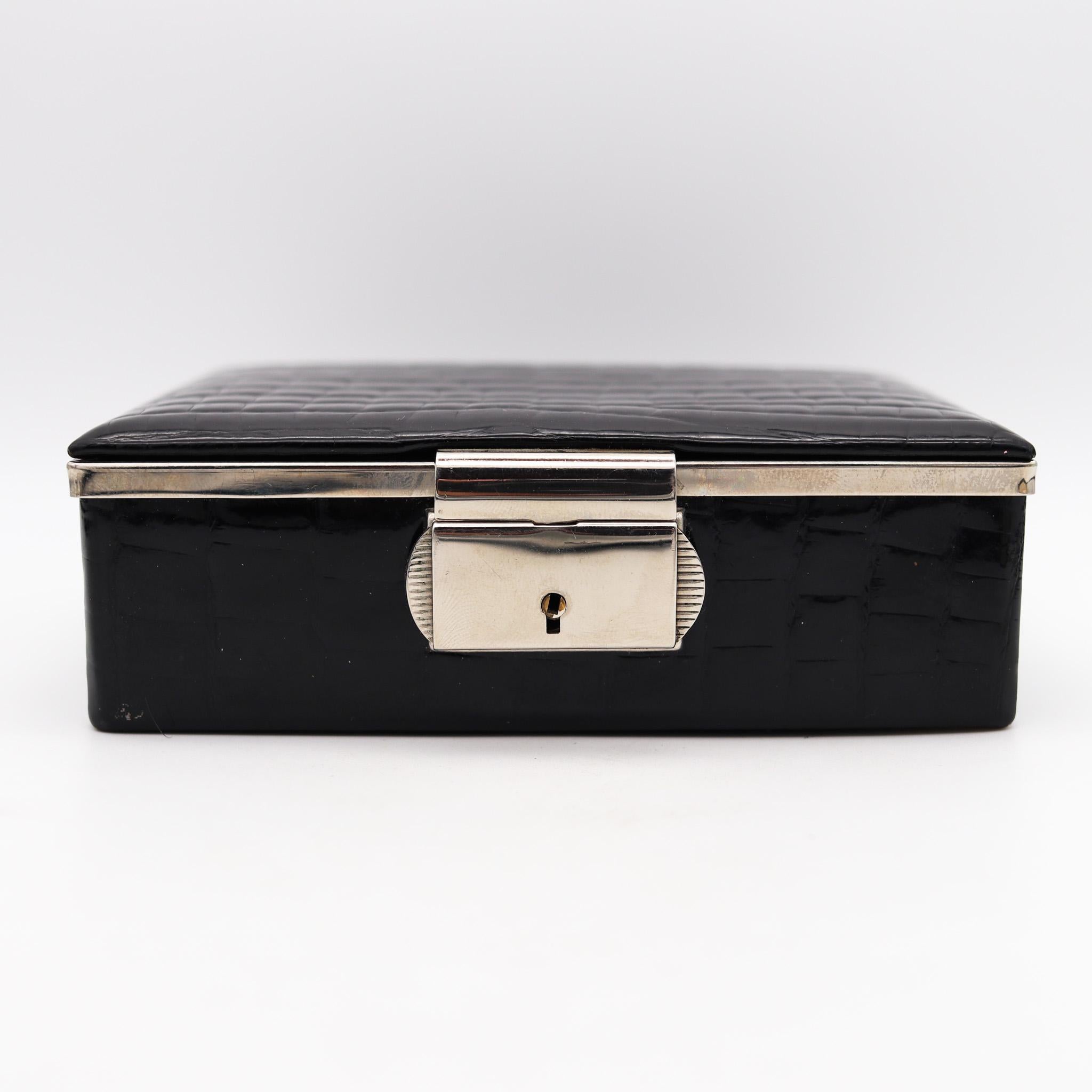 Late 20th Century Alfred Dunhill Germany 1990 Decorative Desk Box In Black Leather & Chromed Steel For Sale