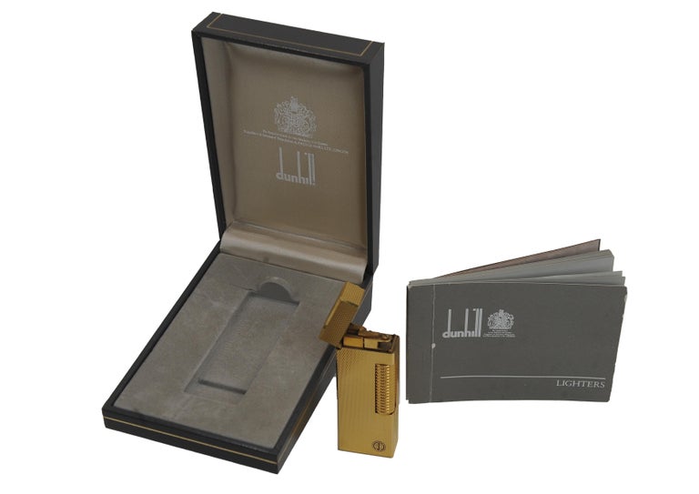 Alfred Dunhill Gold Plated Rollagas Cigarette Lighter with Box and Papers  For Sale at 1stDibs