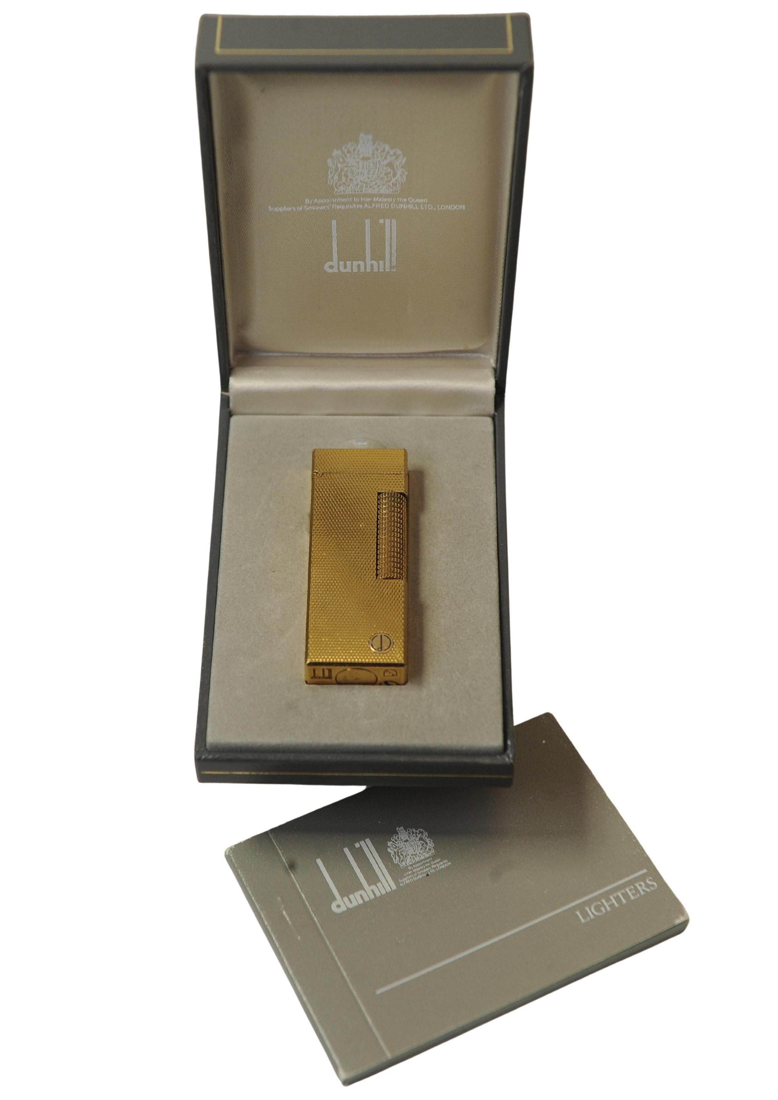 Mid-Century Modern Alfred Dunhill Gold Plated RollGas Cigarette Lighter with Box and Papers For Sale
