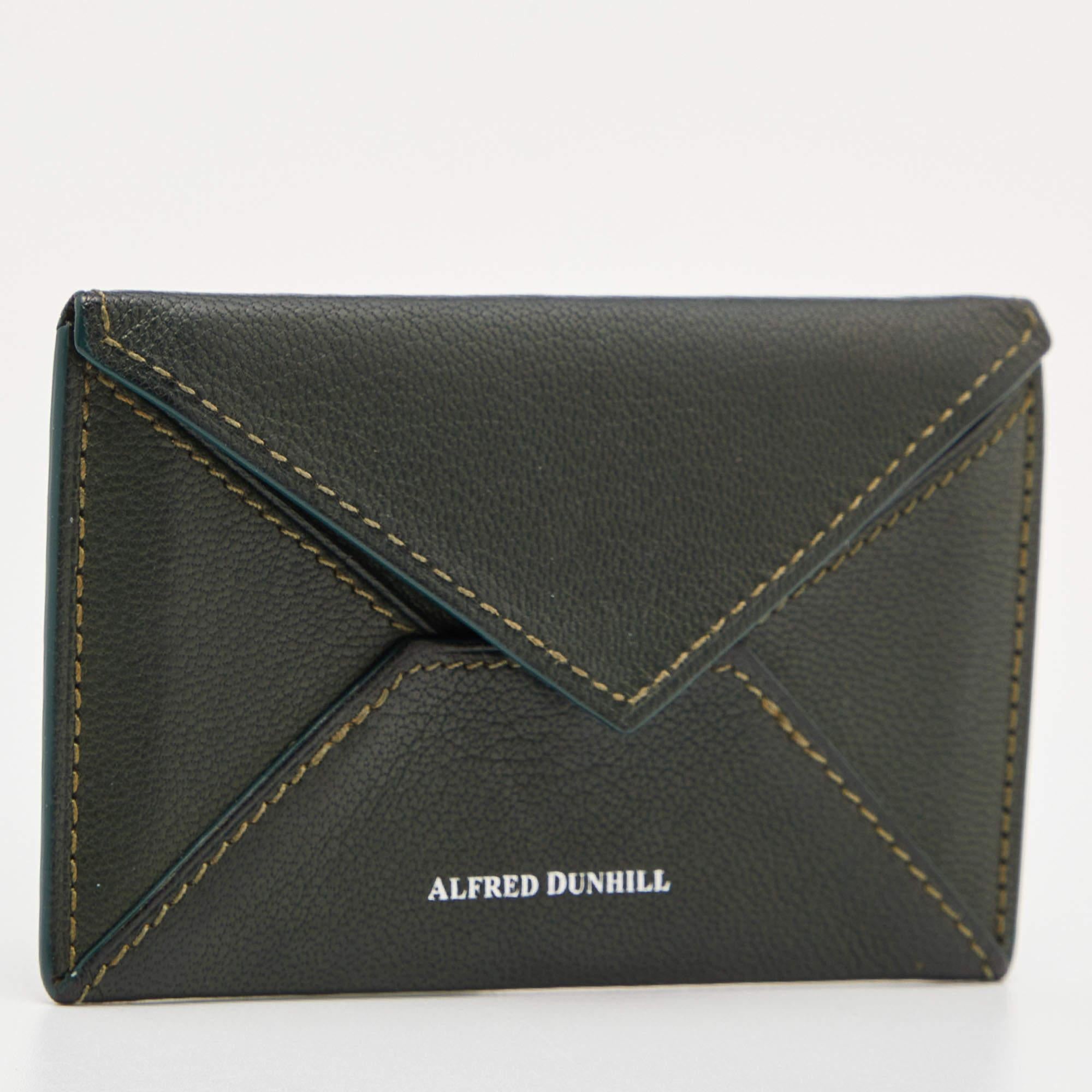 Black Alfred Dunhill Green Leather Flap Card Case For Sale