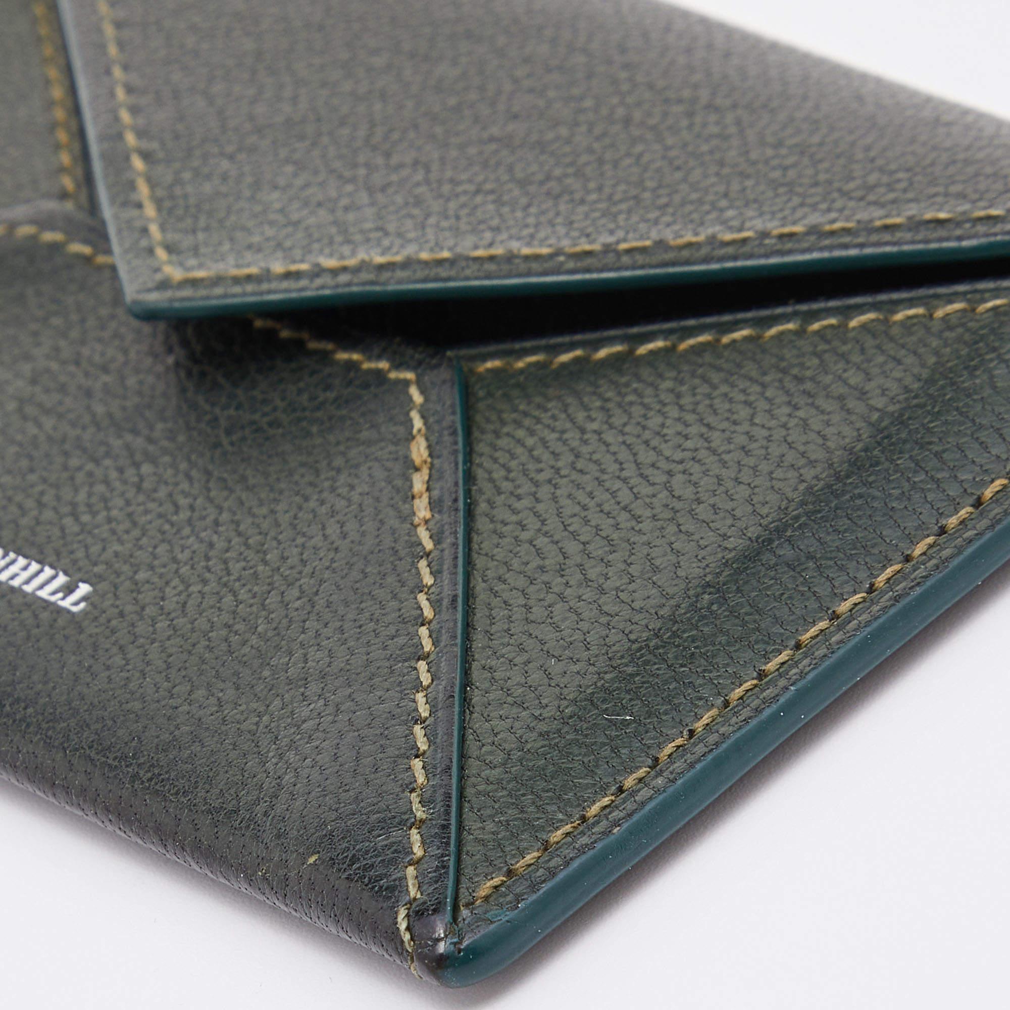 Alfred Dunhill Green Leather Flap Card Case For Sale 4