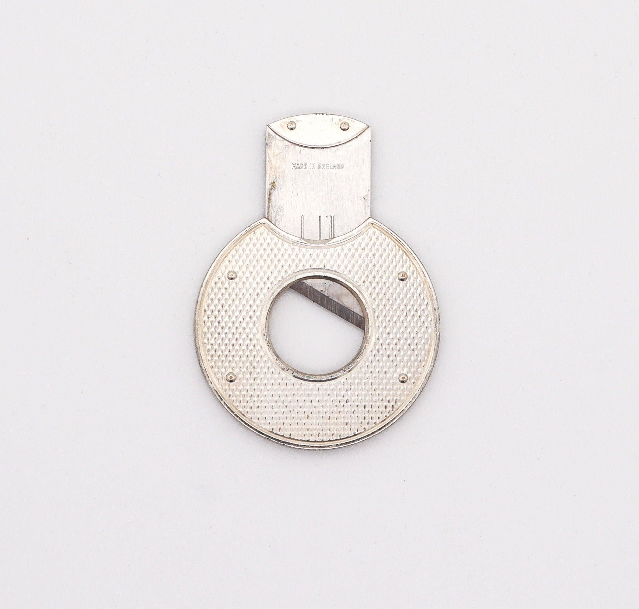 Modern ALFRED DUNHILL London Round Cigar Cutter In Steel & .925 Sterling Silver In Box