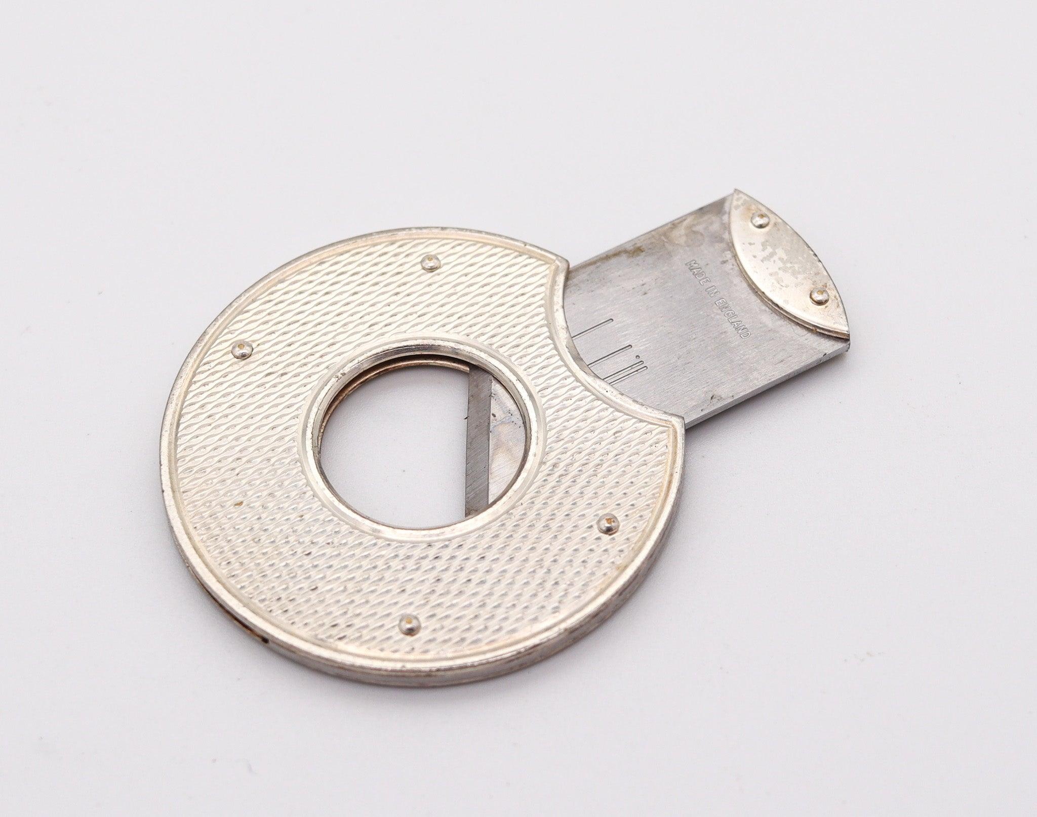English ALFRED DUNHILL London Round Cigar Cutter In Steel & .925 Sterling Silver In Box