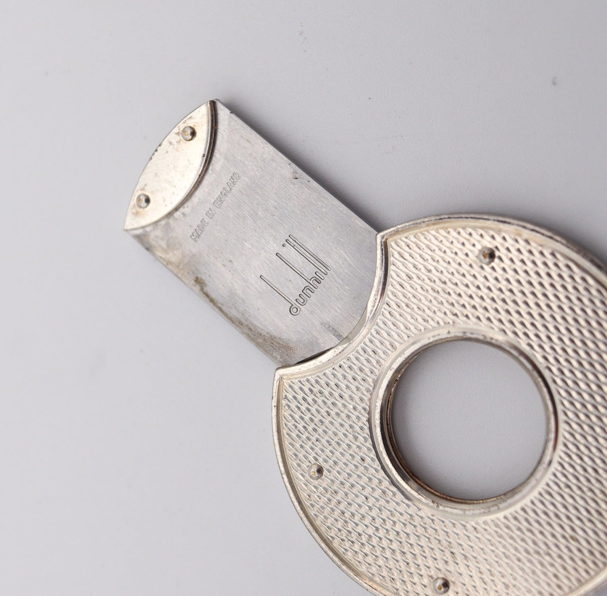 Polished ALFRED DUNHILL London Round Cigar Cutter In Steel & .925 Sterling Silver In Box