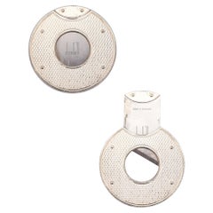 ALFRED DUNHILL London Round Cigar Cutter In Steel & .925 Sterling Silver In Box