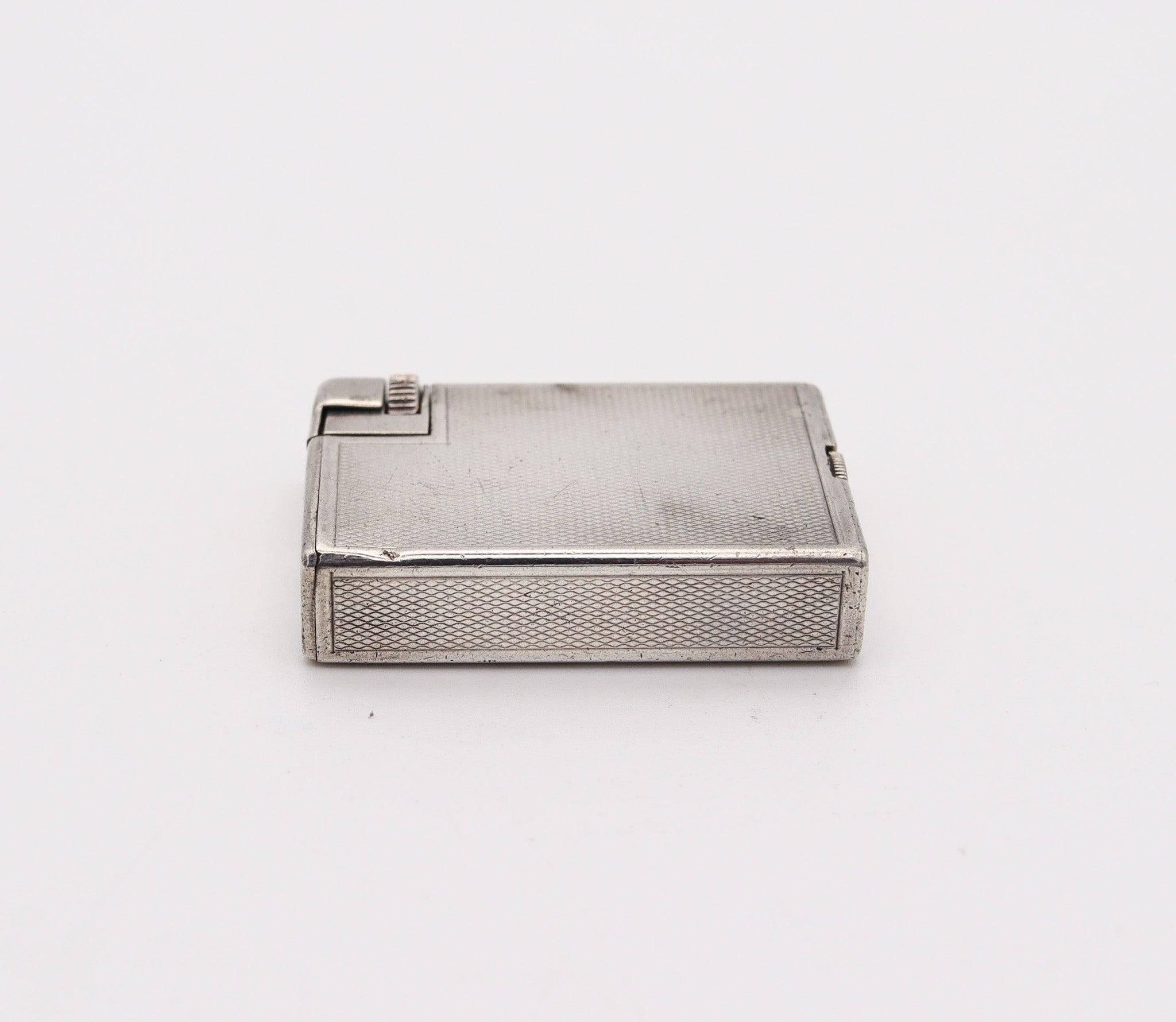 French ALFRED DUNHILL Paris 1936 Art Deco Savory Petrol Pocket Lighter In .925 Sterling For Sale