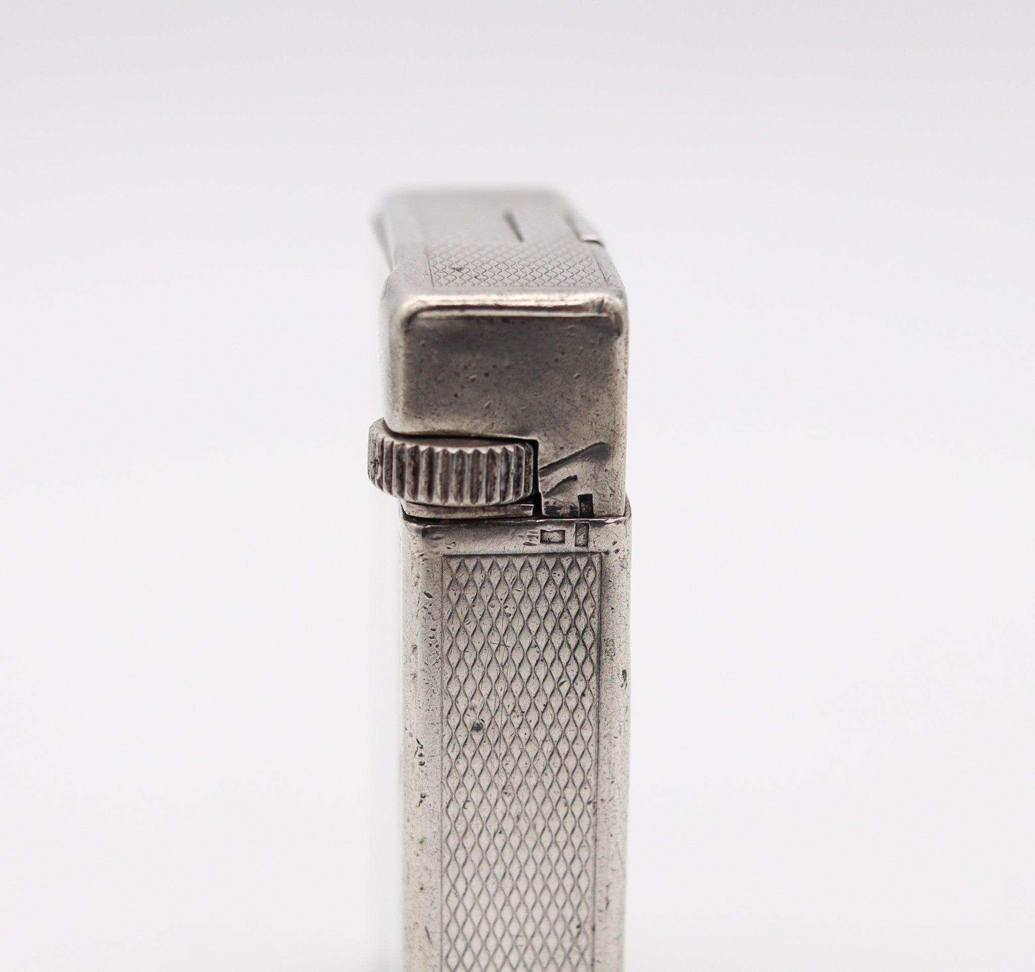 Hand-Crafted ALFRED DUNHILL Paris 1936 Art Deco Savory Petrol Pocket Lighter In .925 Sterling For Sale