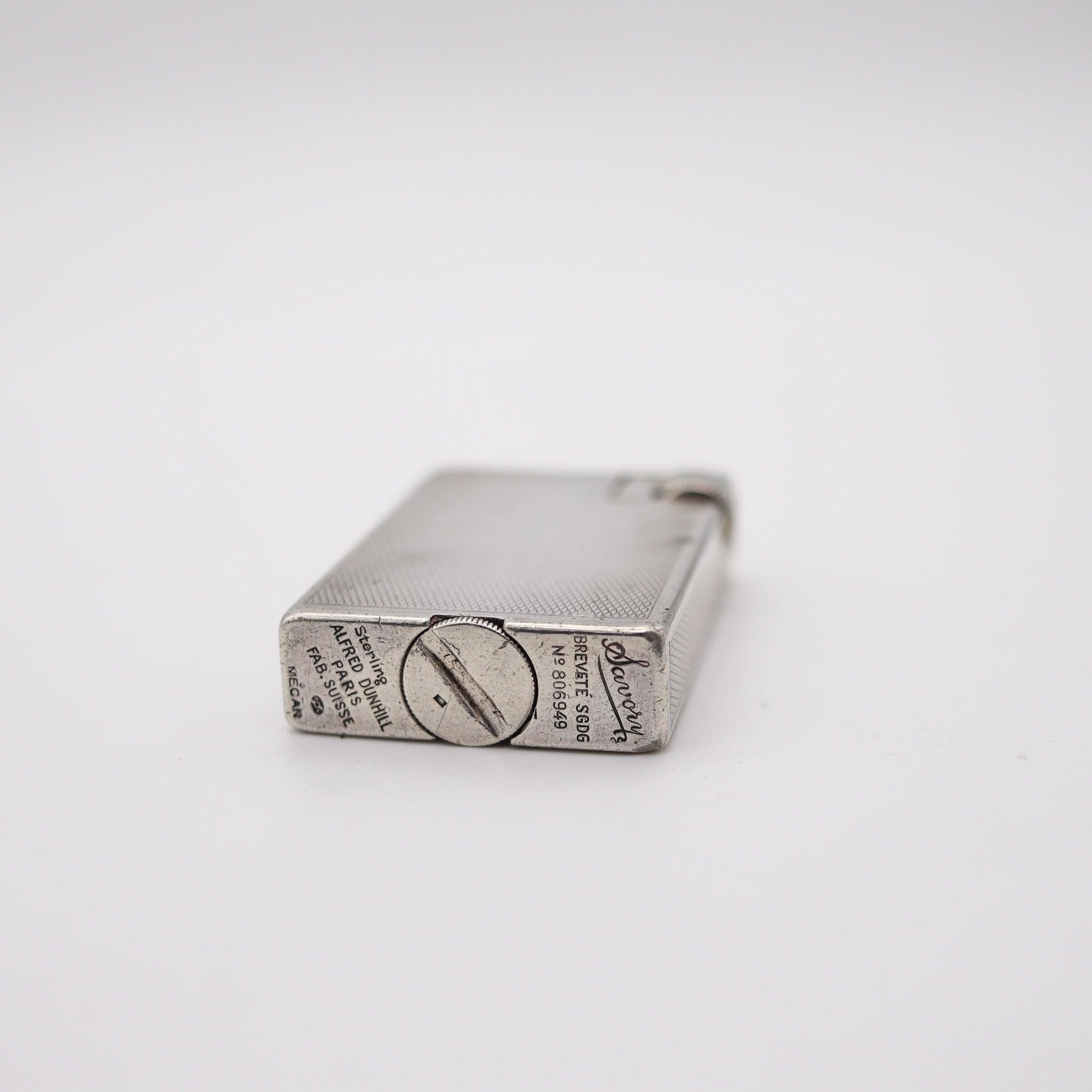 Mid-20th Century ALFRED DUNHILL Paris 1936 Art Deco Savory Petrol Pocket Lighter In .925 Sterling For Sale