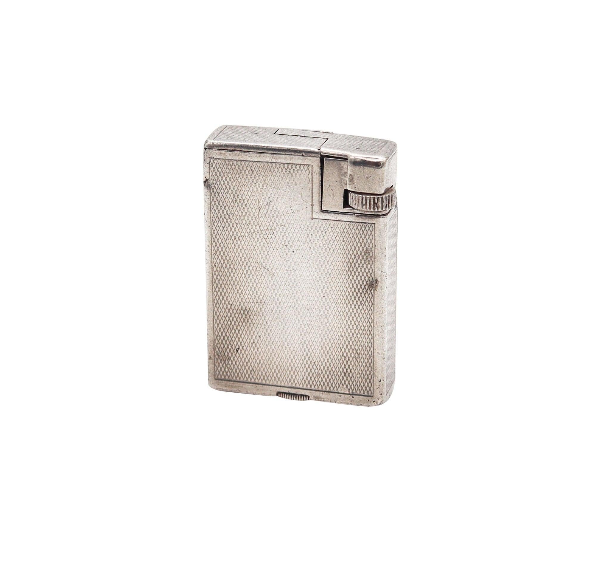 Silver ALFRED DUNHILL Paris 1936 Art Deco Savory Petrol Pocket Lighter In .925 Sterling For Sale