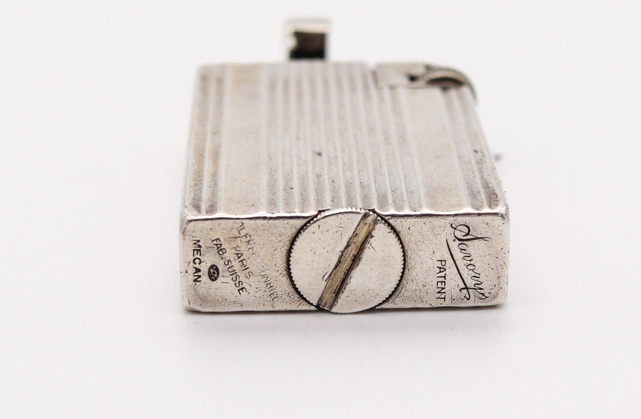 Plated ALFRED DUNHILL Paris 1936 Art Deco The Handy / Savory Petrol Pocket Lighter For Sale