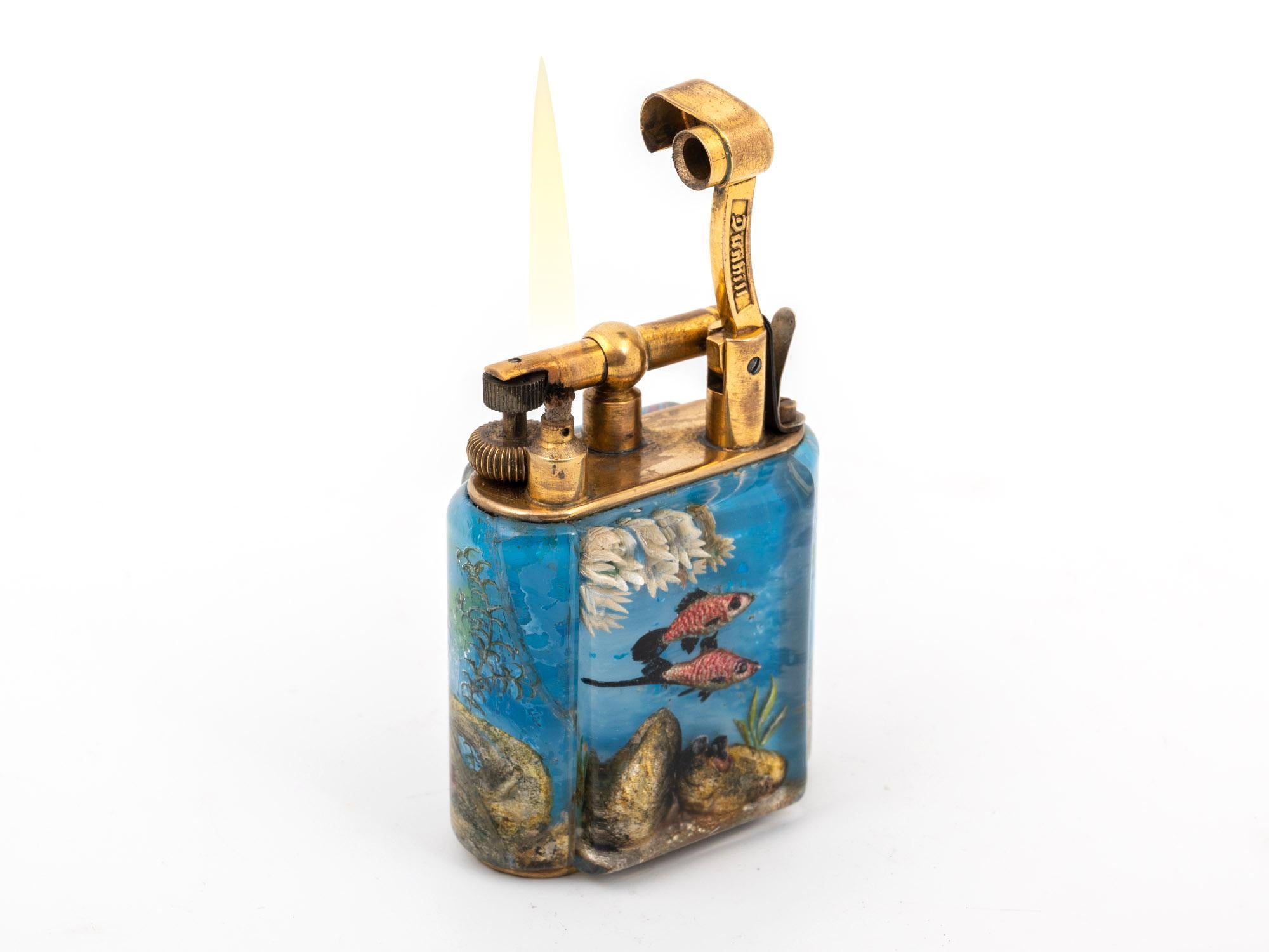 Plaqué or Alfred Dunhill, briquet aquarium de service, taille standard en vente
