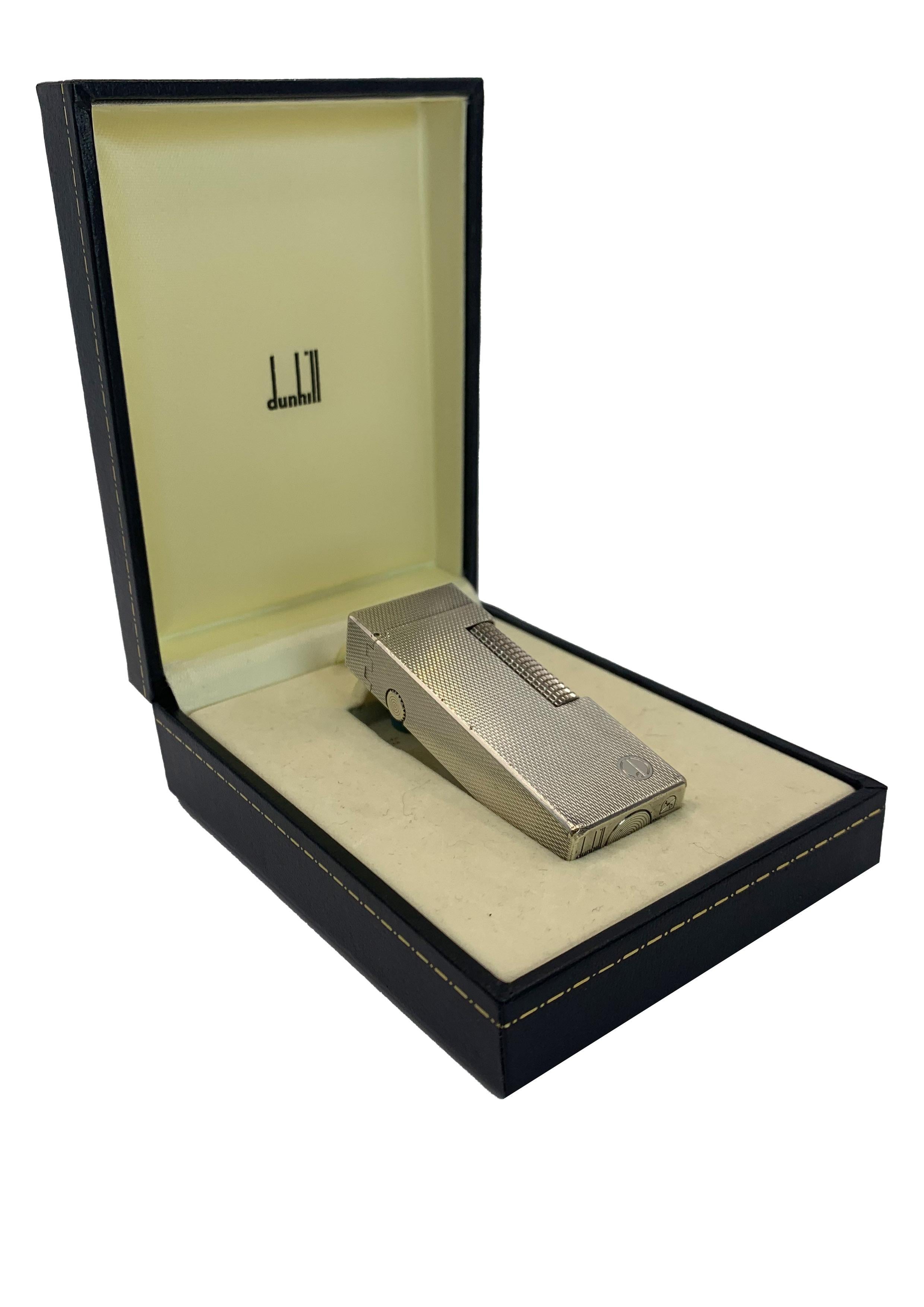 Alfred Dunhill Accendisigari Rollagas placcato argento con custodia in pelle, scatola in vendita 5