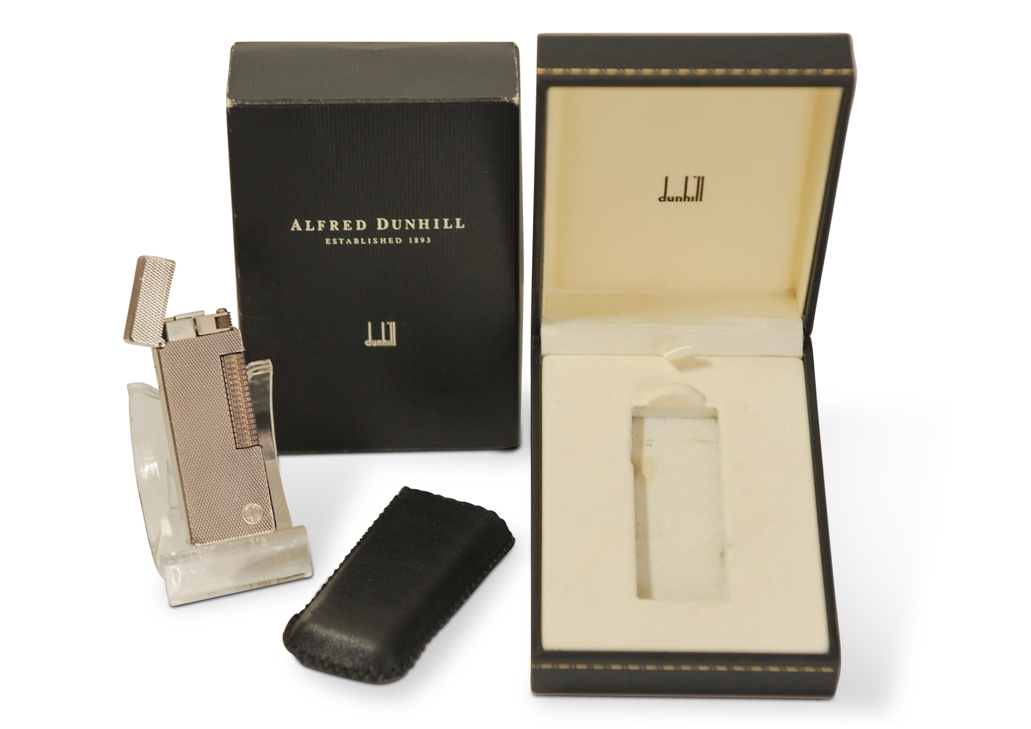 Art Déco Alfred Dunhill Accendisigari Rollagas placcato argento con custodia in pelle, scatola in vendita