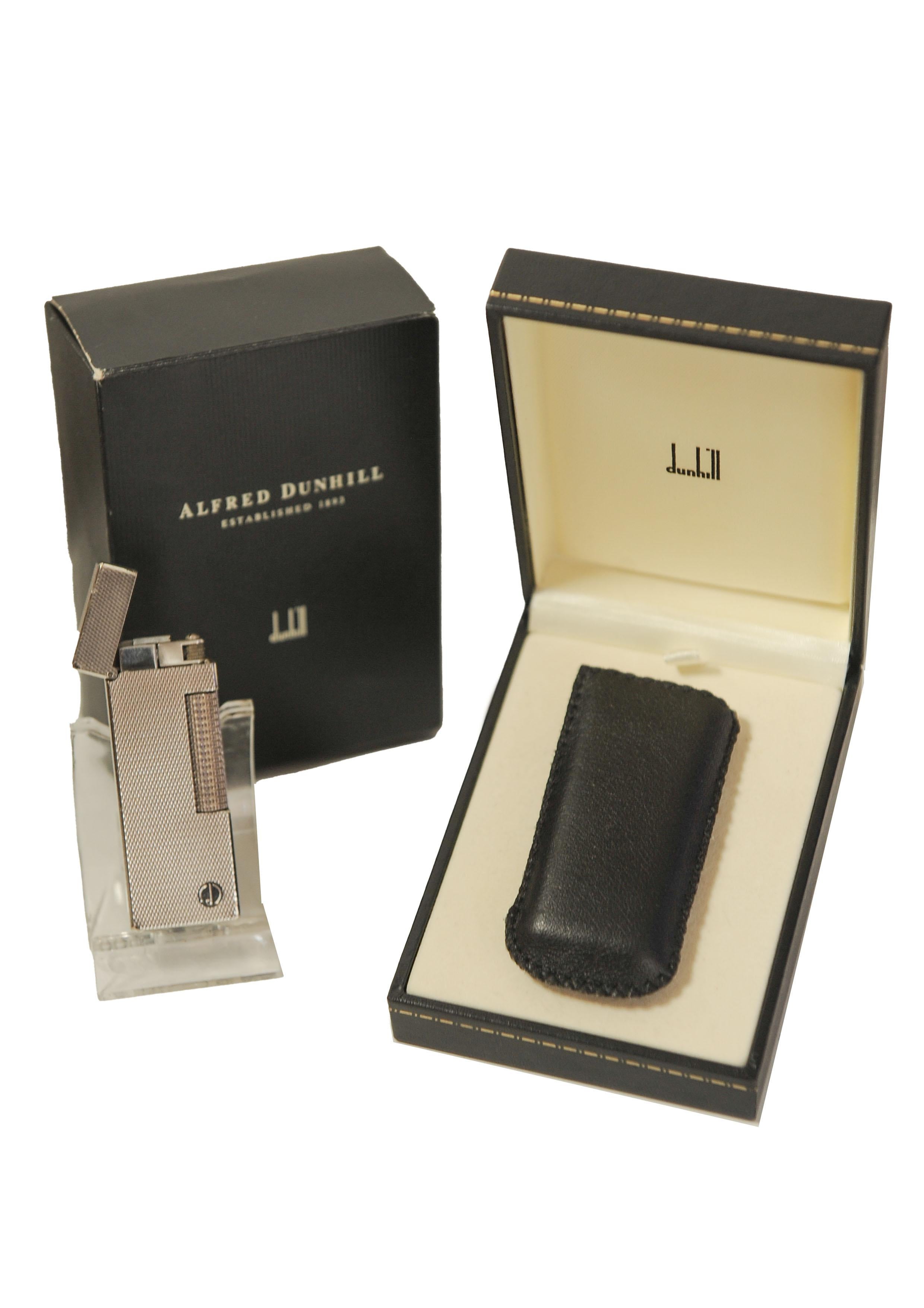 Alfred Dunhill Accendisigari Rollagas placcato argento con custodia in pelle, scatola In condizioni buone in vendita a Reading, Berkshire