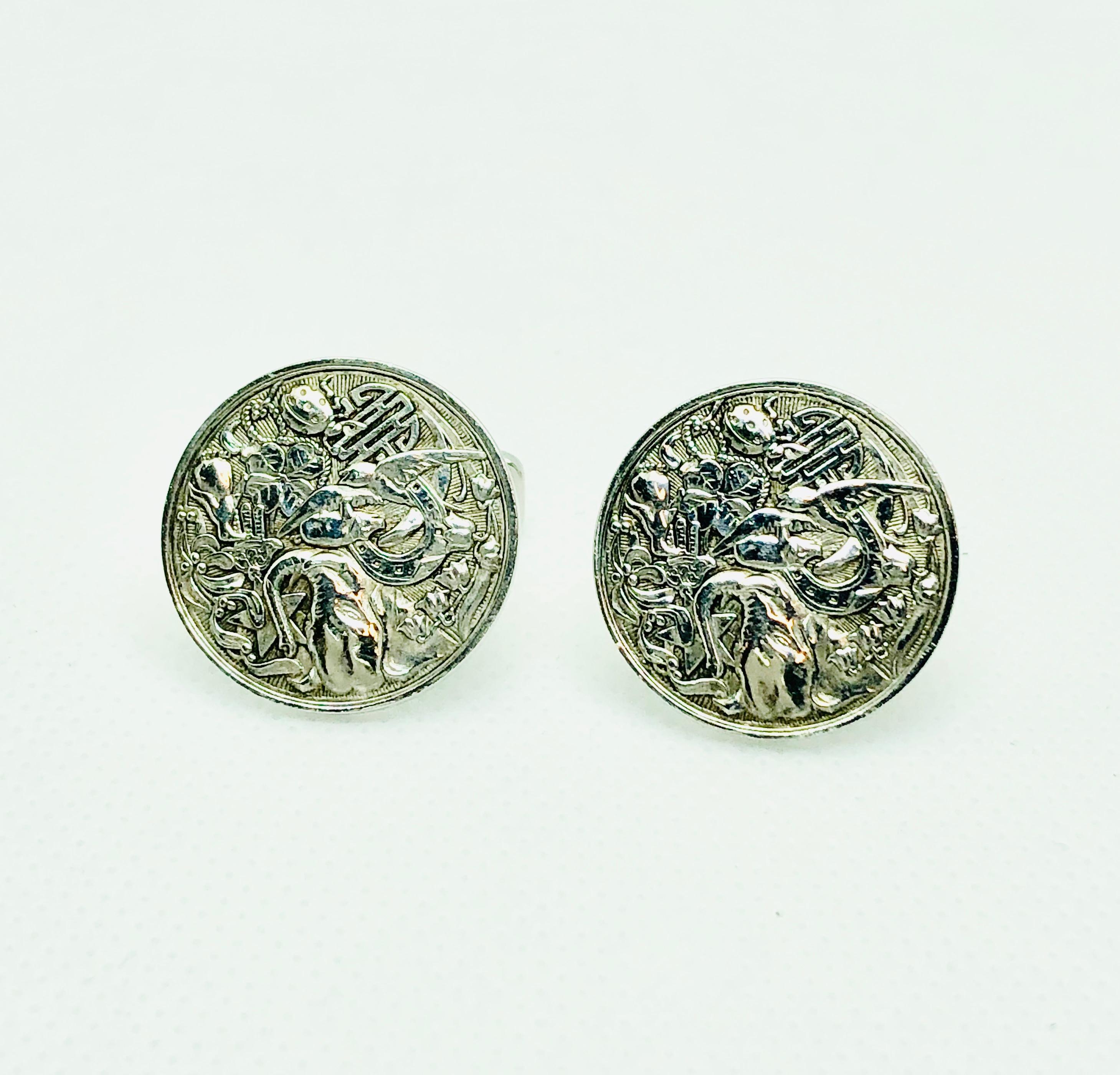 Alfred Dunhill Sterling Silver Animal Themed Round Cufflinks 1