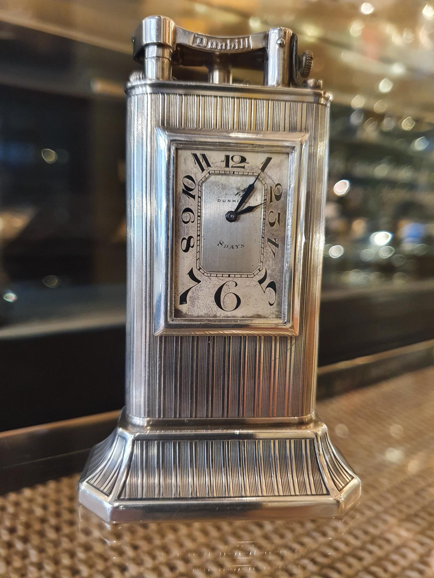 Art déco Briquet Club Clock en argent sterling d'Alfred Dunhill, 1929 en vente