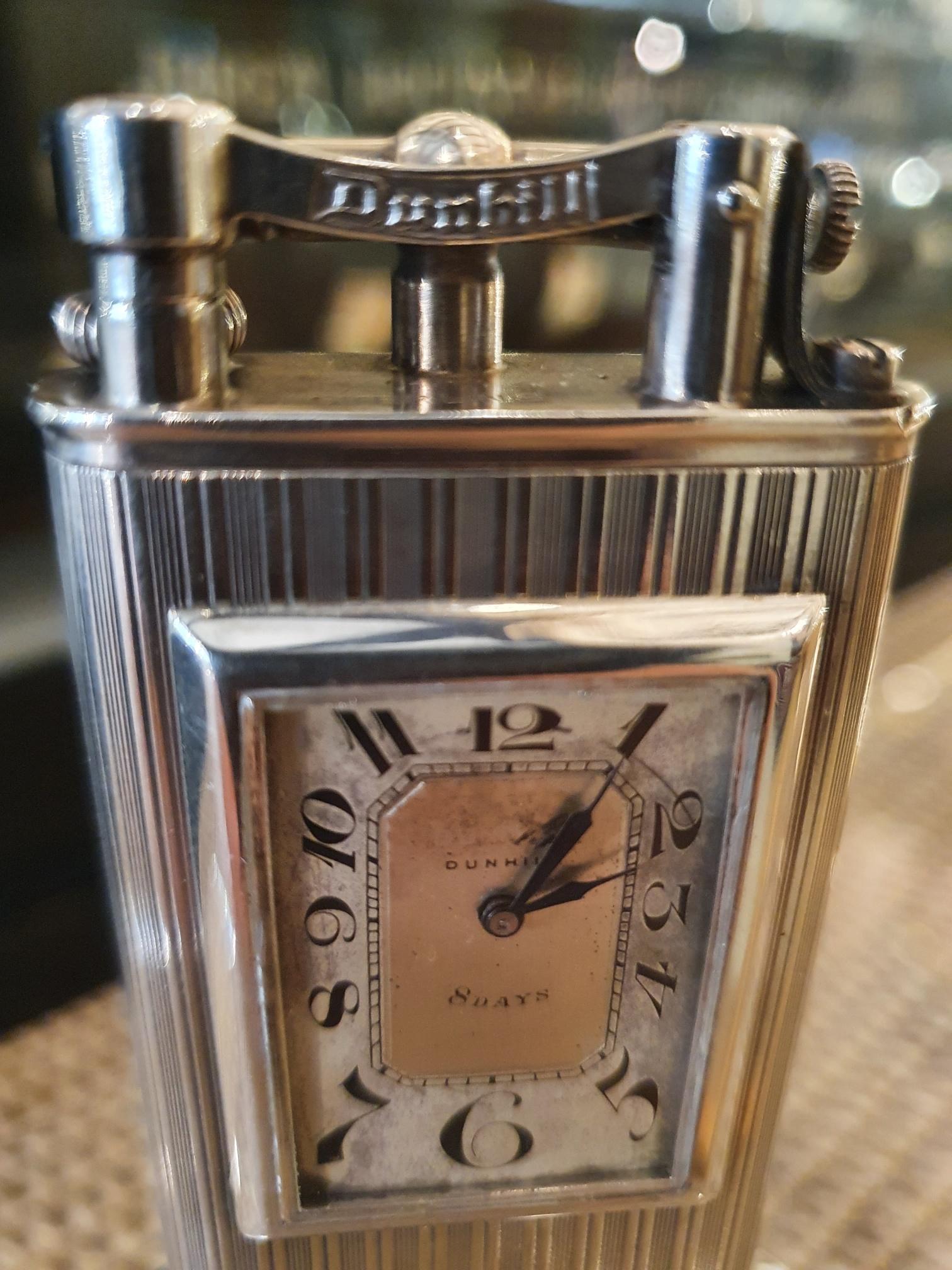 Art Deco Alfred Dunhill Sterling Silver 'Club Clock' Lighter, 1929 For Sale