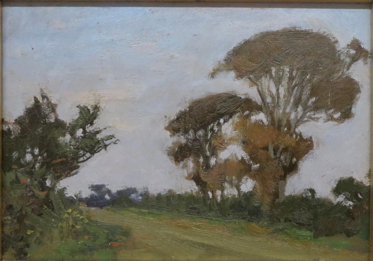 Alfred East RA Dipinto ad olio originale antico Paesaggio rurale inglese 1