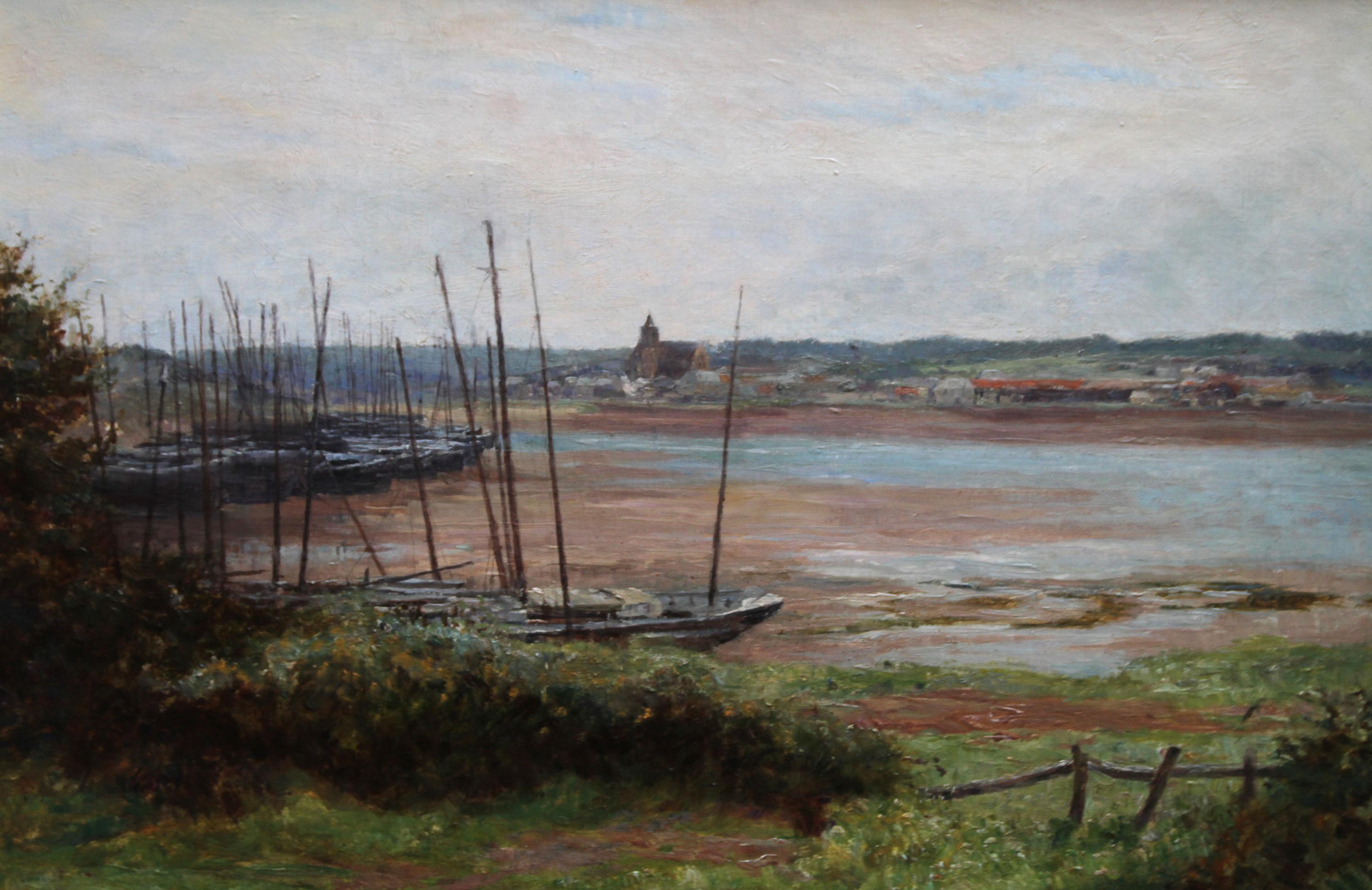 Hayle - Cornwall - British 19thC Impressionist oil painting estuary landscape - Gray Landscape Painting by Alfred East
