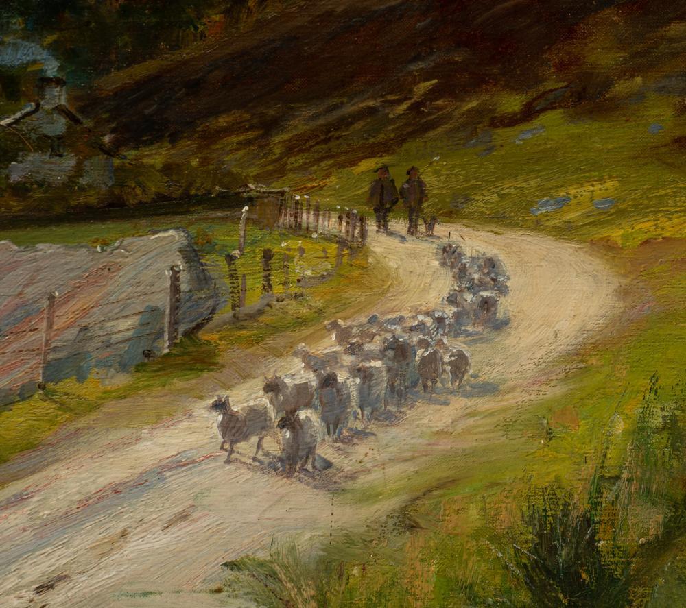 Moving the Flock, Signed Oil on canvas Scottish Highlands Landscape  - Painting by Alfred East