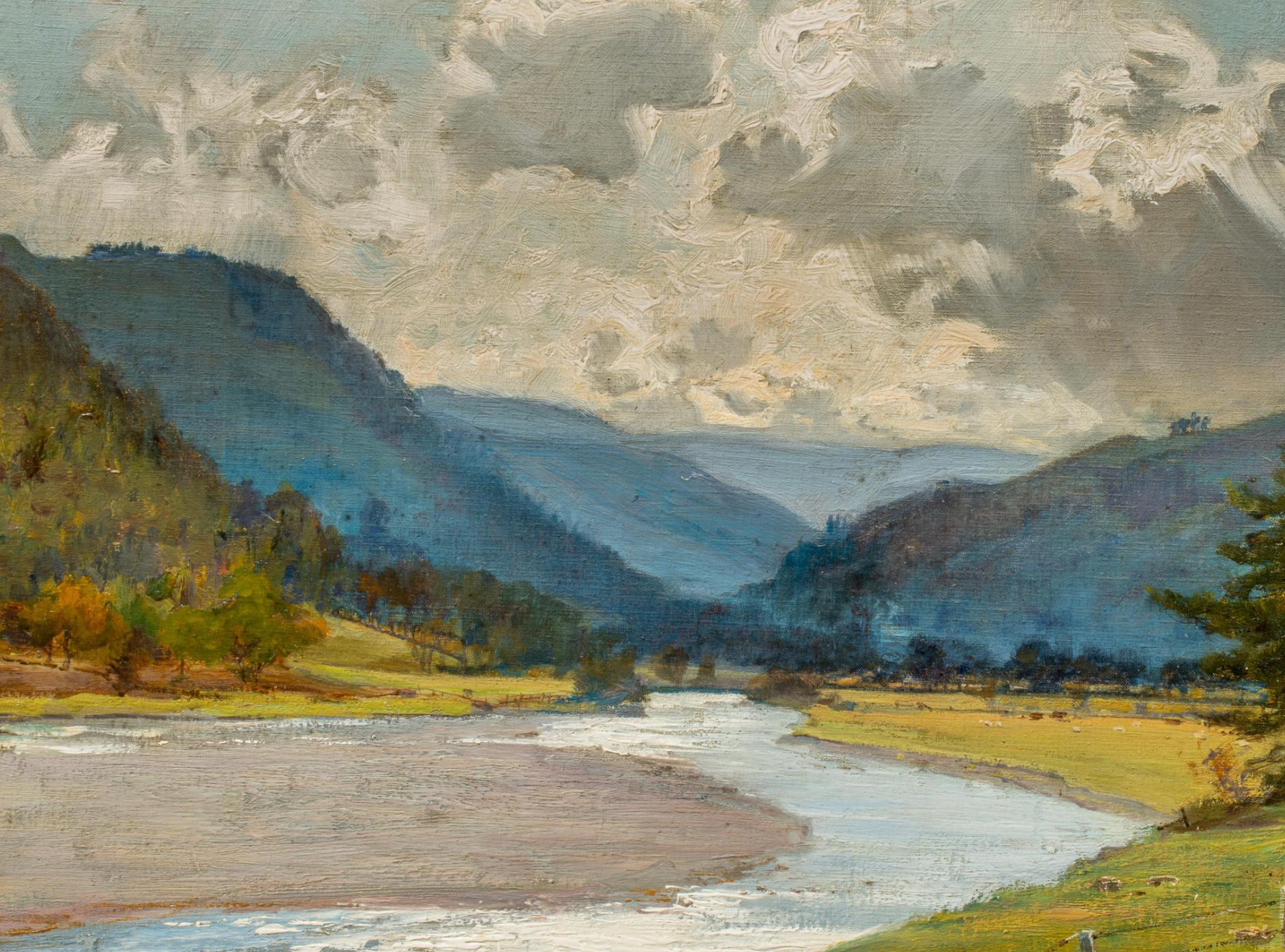 Moving the Flock, huile sur toile paysage des Highlands écossais, signée  - Moderne Painting par Alfred East