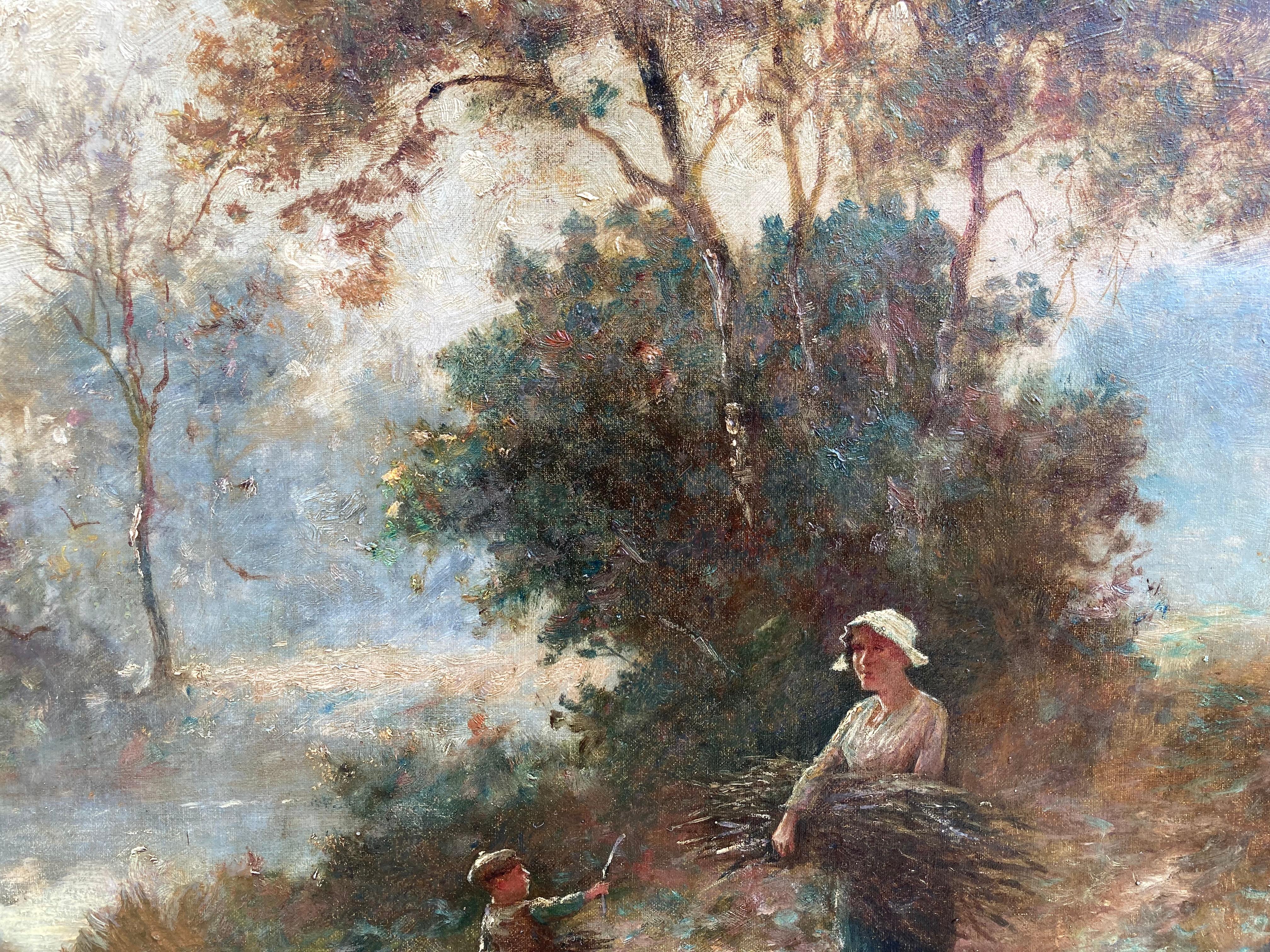 The Kindling Gatherers, 1890 (knighted Royal Academy member, Antique Landscape) - Painting by Alfred East