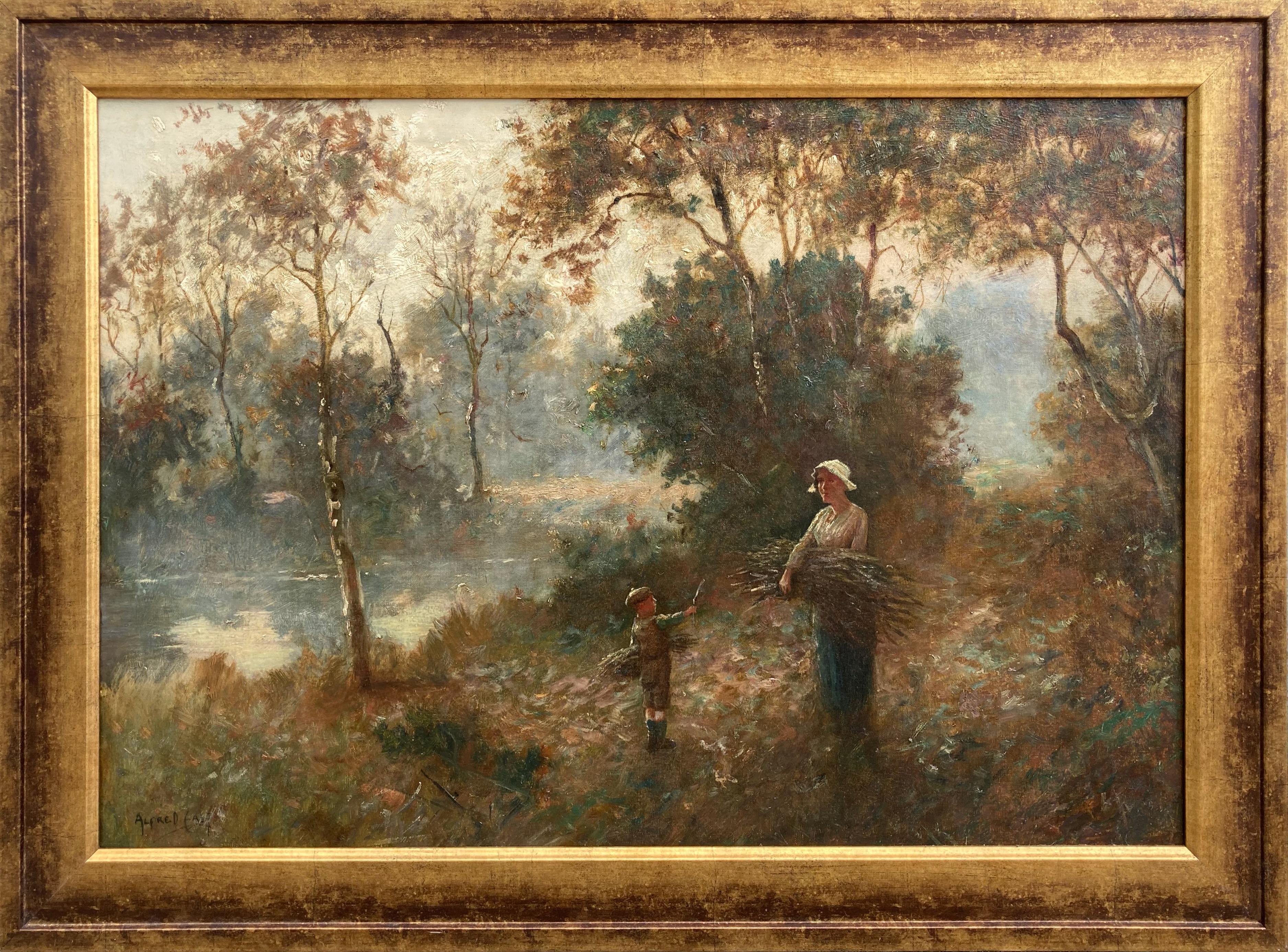 Alfred East Landscape Painting - The Kindling Gatherers, 1890 (knighted Royal Academy member, Antique Landscape)