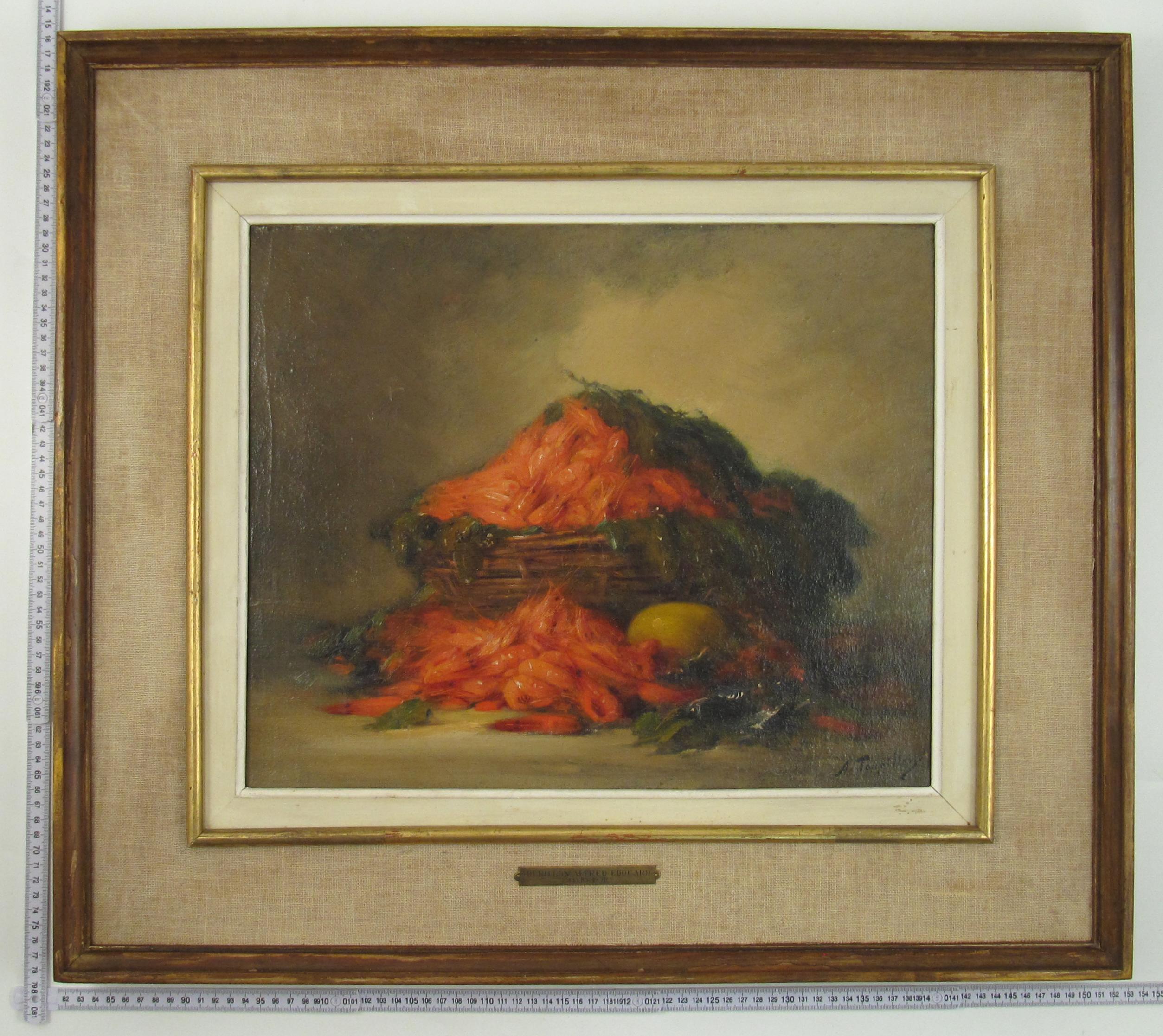 Alfred Edouard Tourillon (1871 1942) Nature morte - Panier de crevettes Peinture à l'huile en vente 10