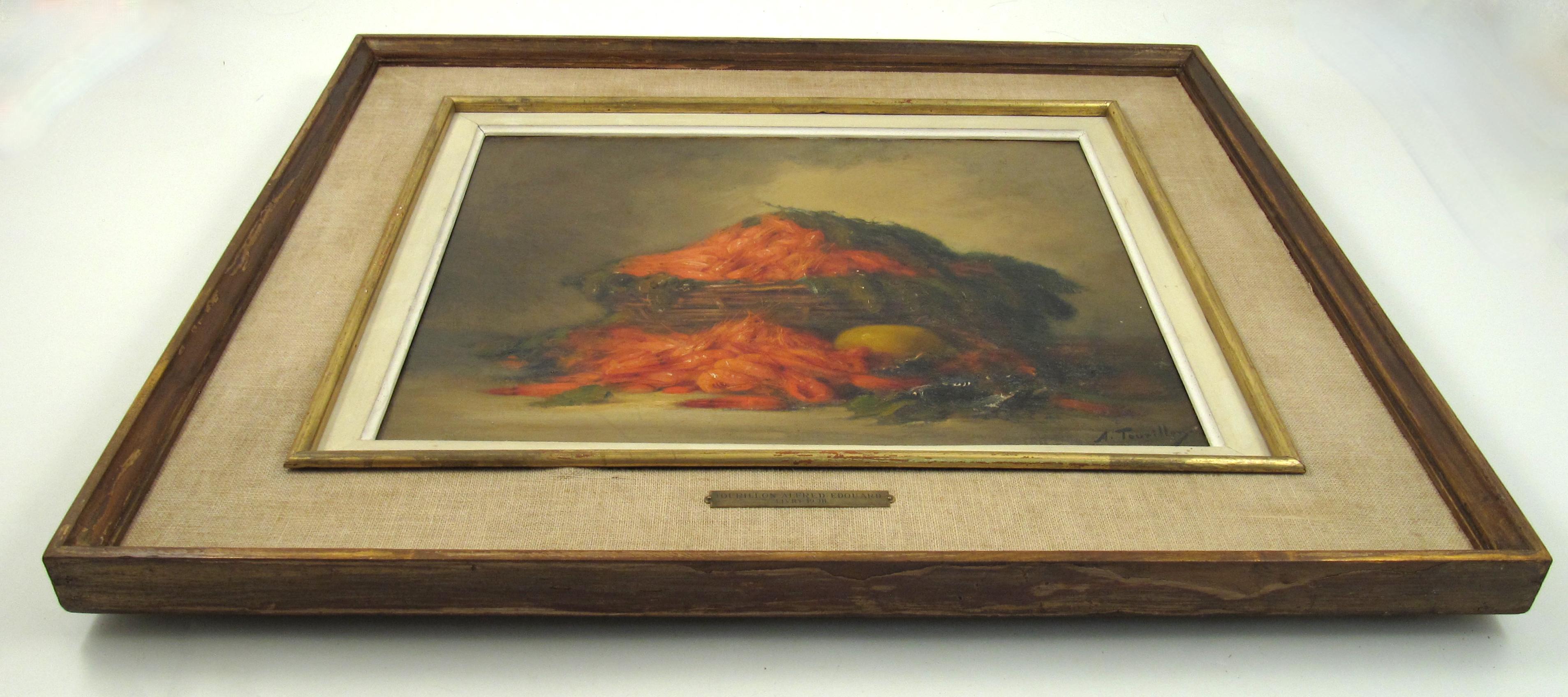 Alfred Edouard Tourillon (1871 1942) Nature morte - Panier de crevettes Peinture à l'huile en vente 3