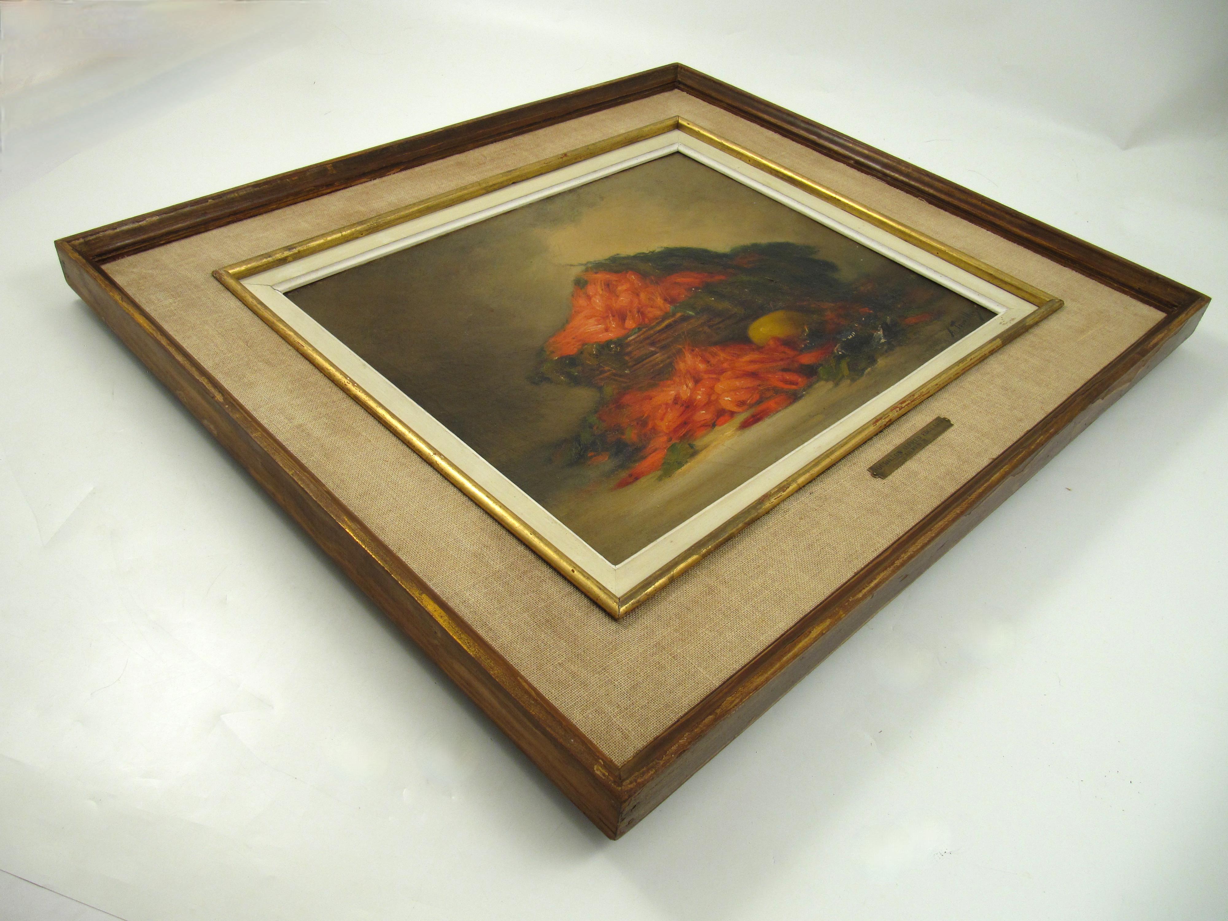 Alfred Edouard Tourillon (1871 1942) Nature morte - Panier de crevettes Peinture à l'huile en vente 4